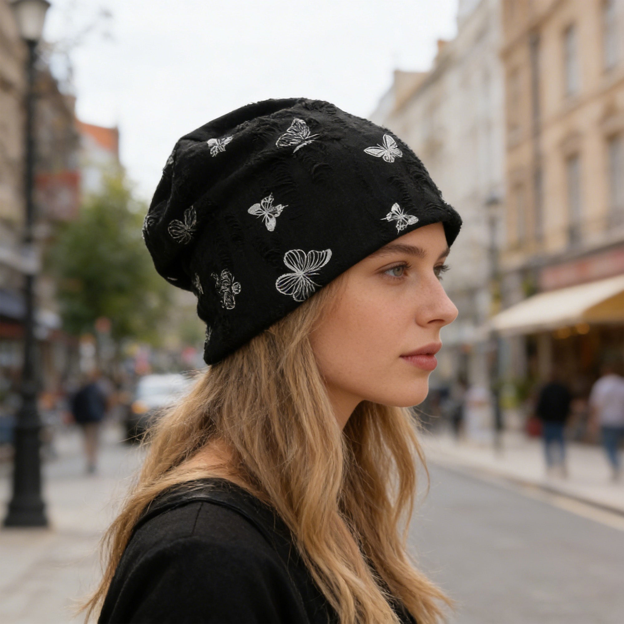 Anna-Kaci Women Butterfly Embroidery Slouchy Beanie Soft Lightweight Breathable Casual Hat