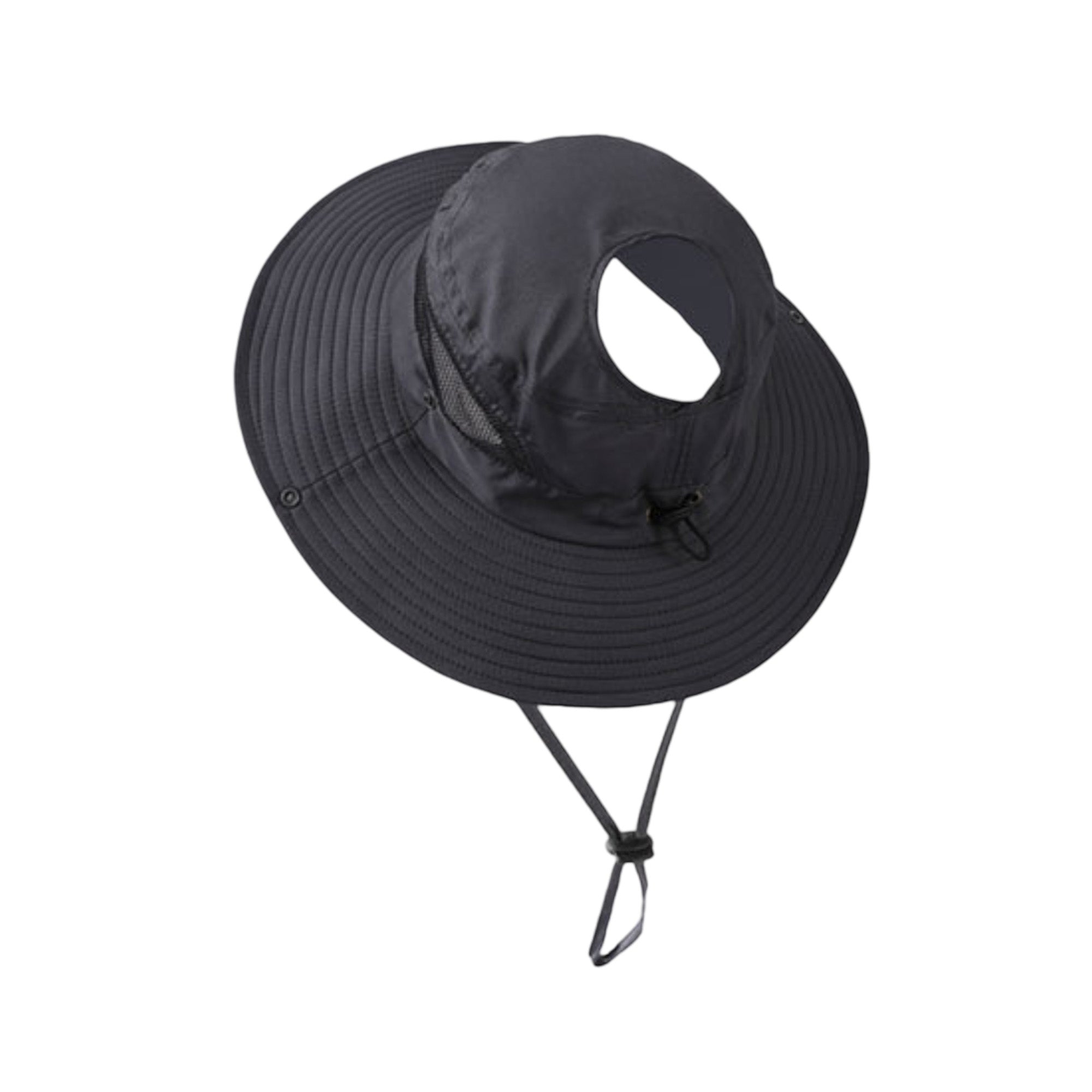 Anna-Kaci Women Wide Brim Sun Hat with Ponytail Opening Adjustable Chin Strap Breathable Mesh Panel