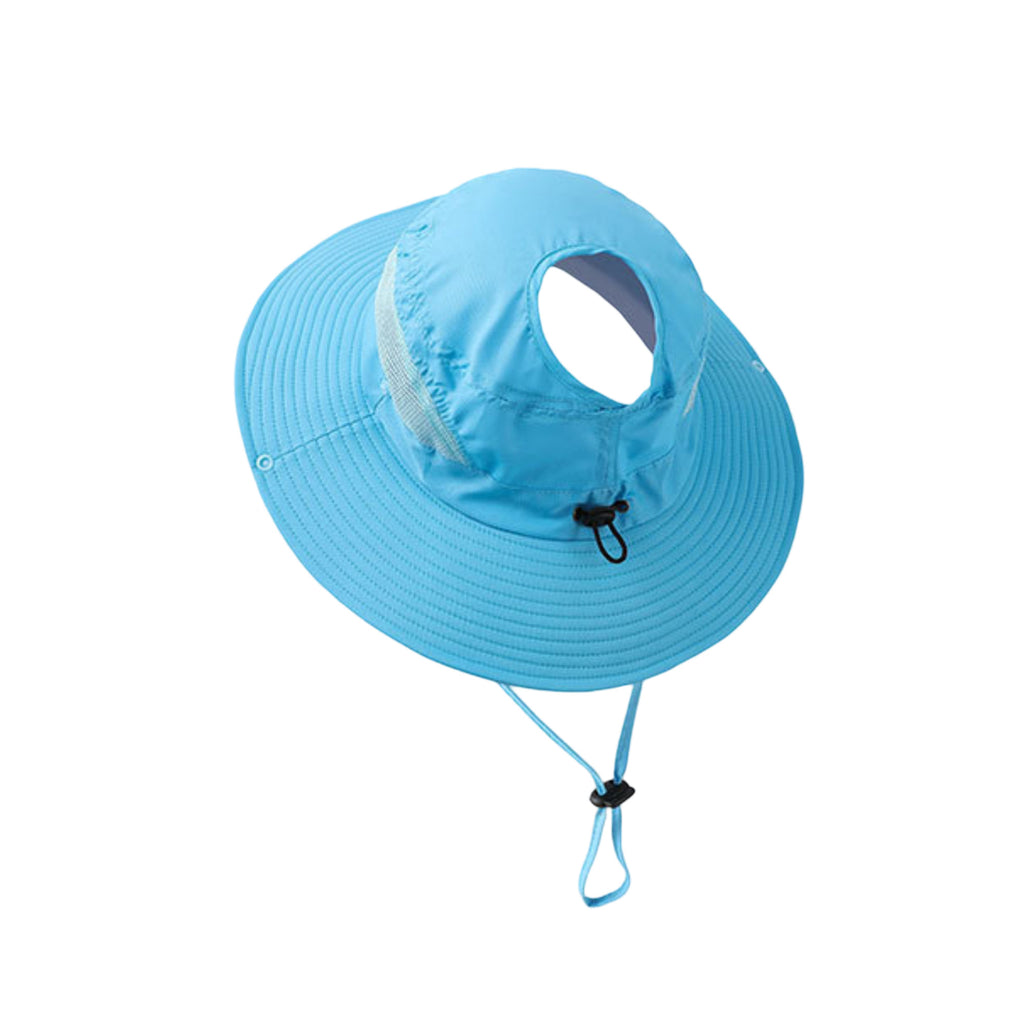 Anna-Kaci Women Wide Brim Sun Hat with Ponytail Opening Adjustable Chin Strap Breathable Mesh Panel