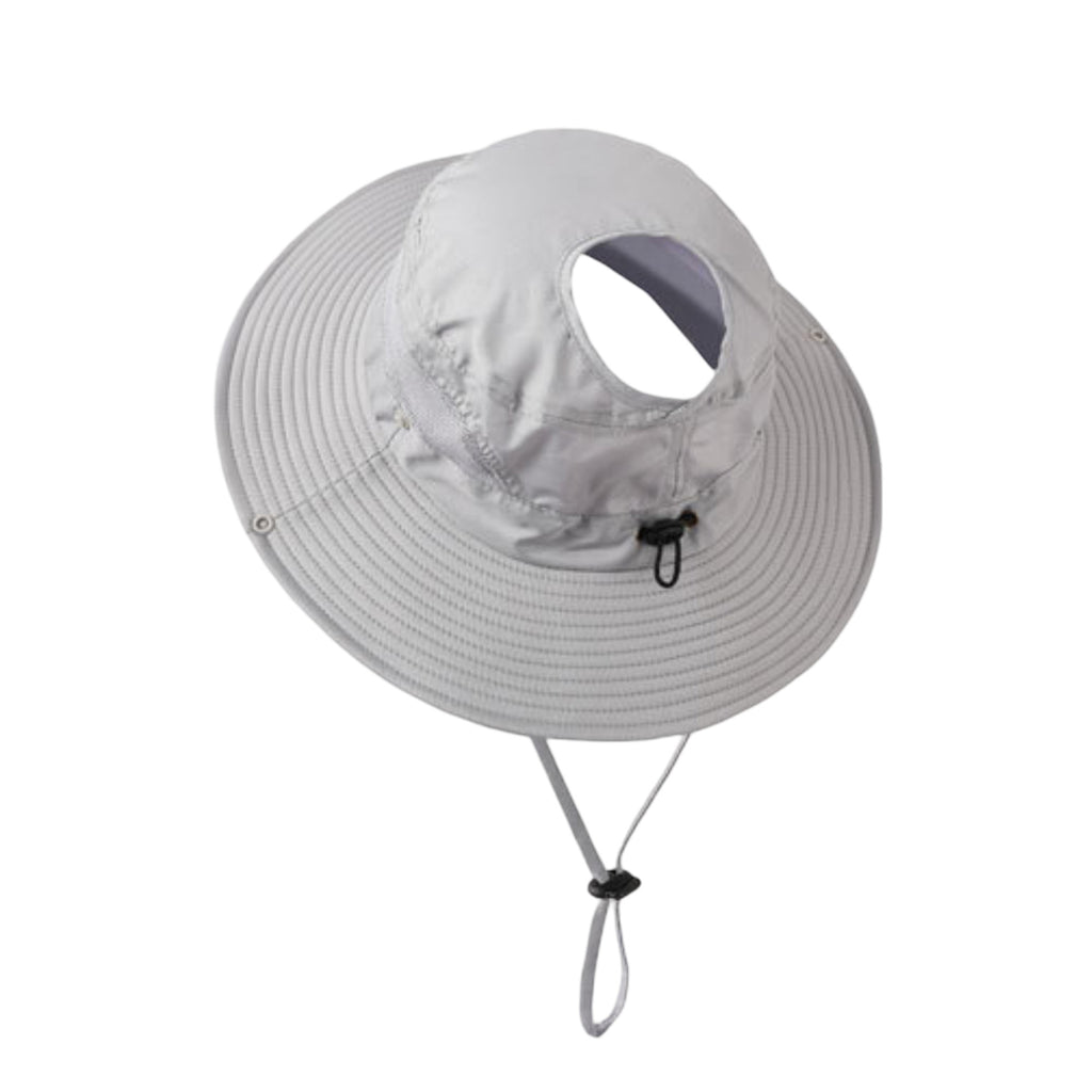 Anna-Kaci Women Wide Brim Sun Hat with Ponytail Opening Adjustable Chin Strap Breathable Mesh Panel