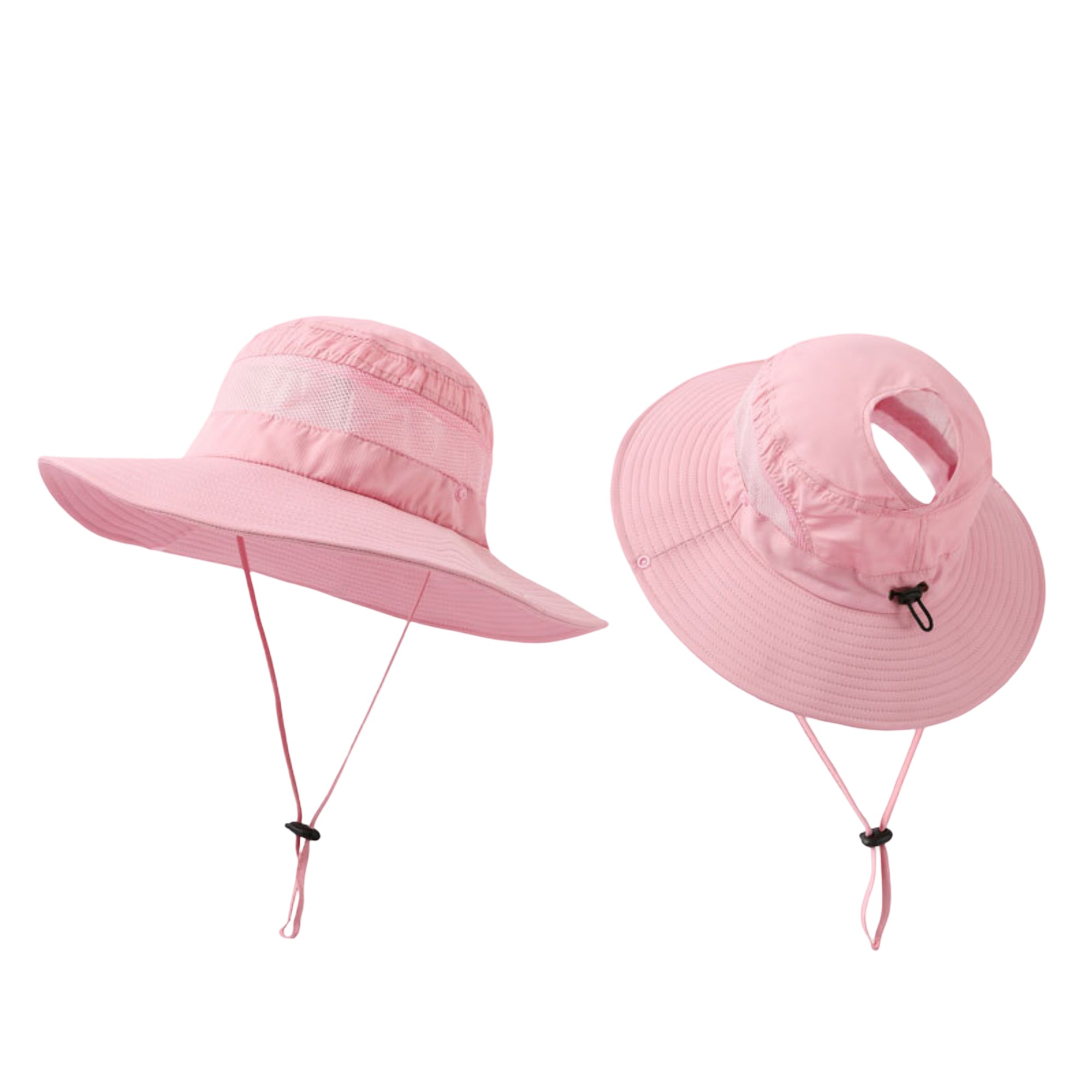 Anna-Kaci Women Wide Brim Sun Hat with Ponytail Opening Adjustable Chin Strap Breathable Mesh Panel
