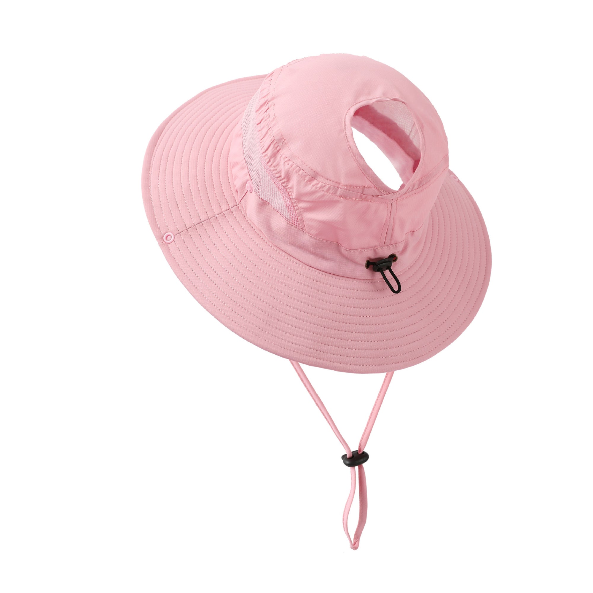 Anna-Kaci Women Wide Brim Sun Hat with Ponytail Opening Adjustable Chin Strap Breathable Mesh Panel