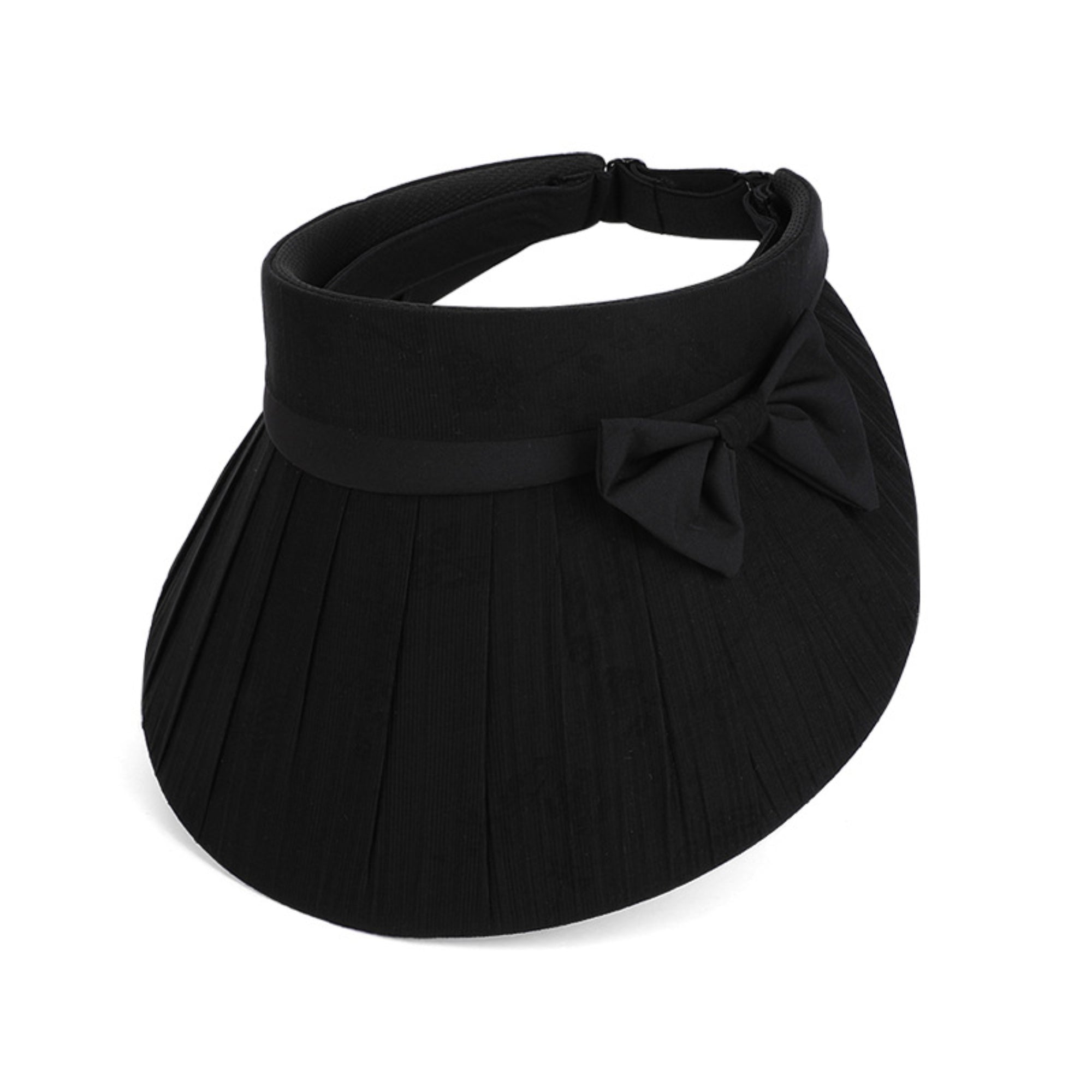 Anna-Kaci Women Wide Brim Visor Hat Pleated Design Adjustable Back Strap Sun Visor with Bow Detail