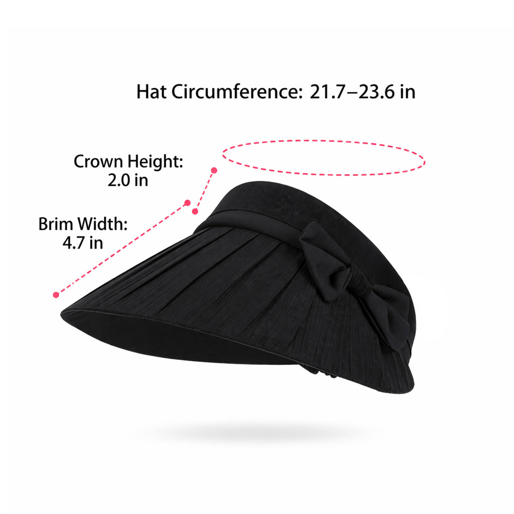 Anna-Kaci Women Wide Brim Visor Hat Pleated Design Adjustable Back Strap Sun Visor with Bow Detail