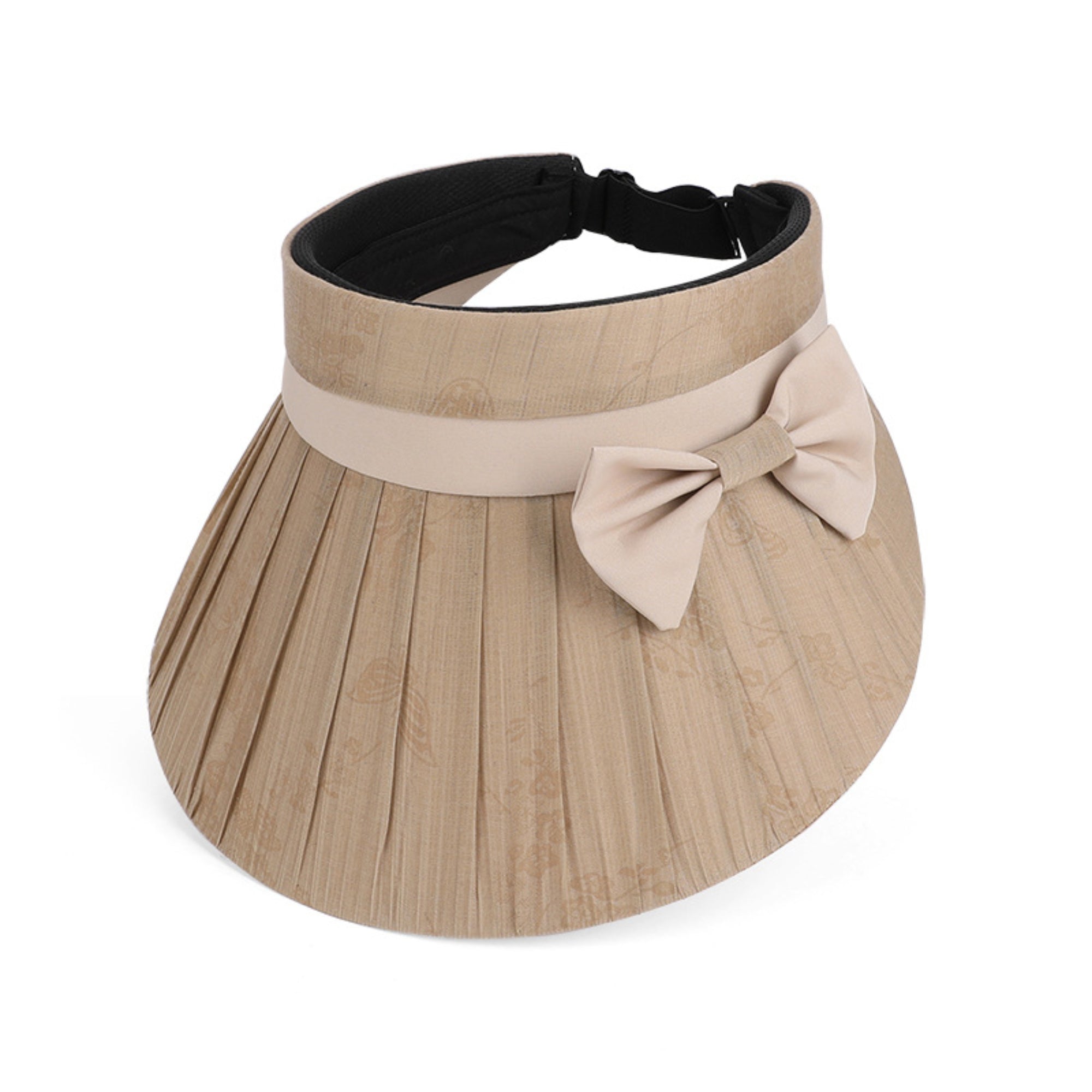 Anna-Kaci Women Wide Brim Visor Hat Pleated Design Adjustable Back Strap Sun Visor with Bow Detail
