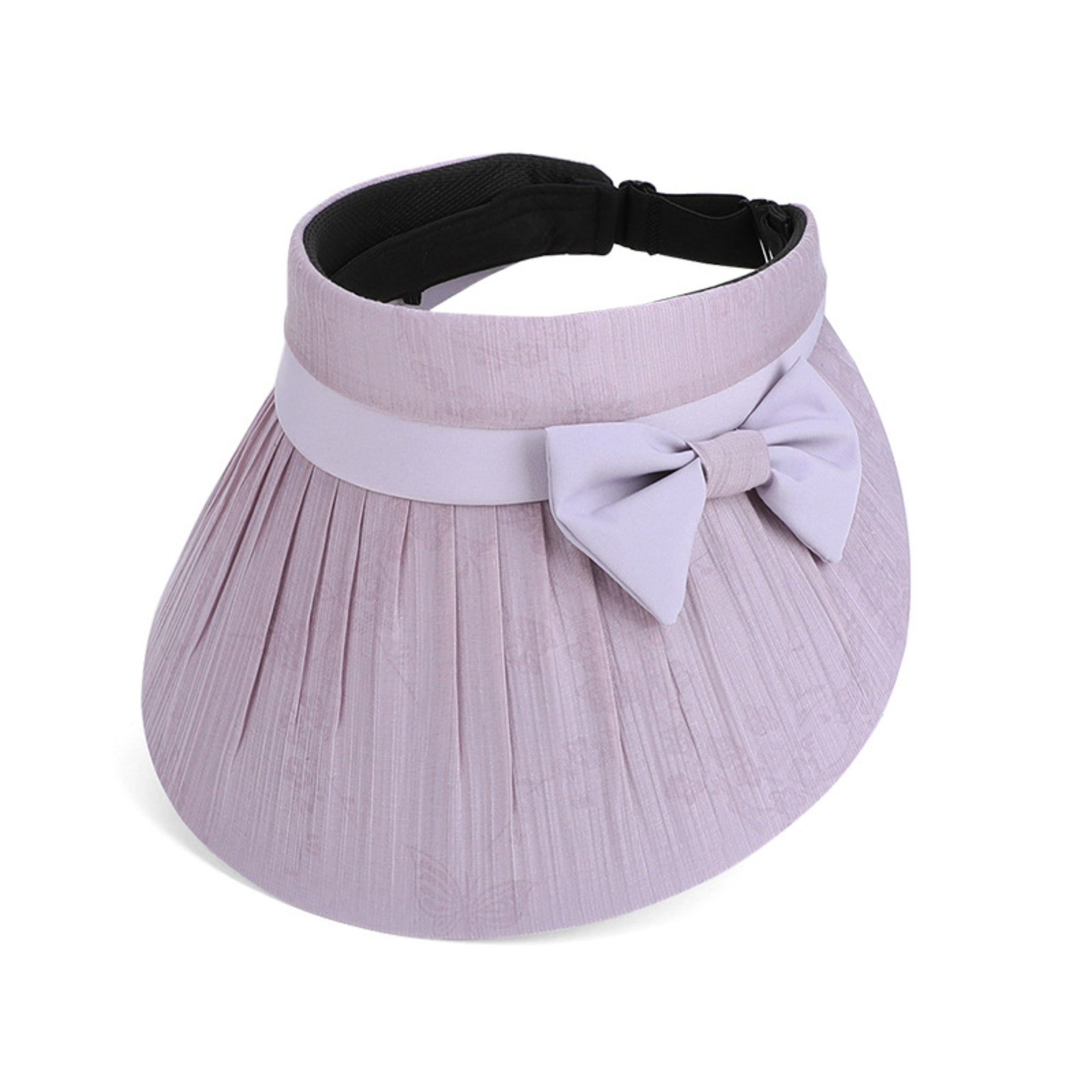 Anna-Kaci Women Wide Brim Visor Hat Pleated Design Adjustable Back Strap Sun Visor with Bow Detail