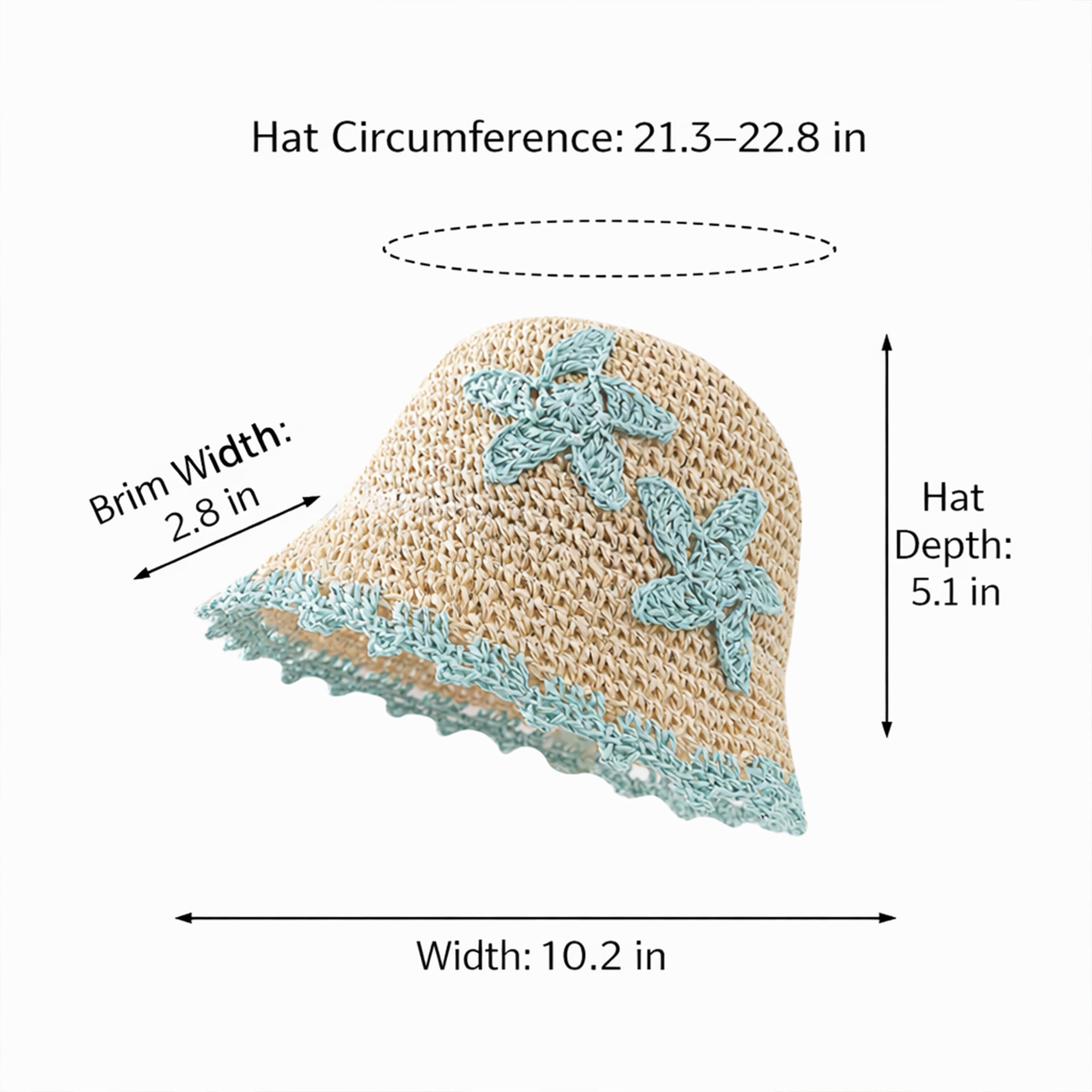 Anna-Kaci Women Woven Straw Bucket Hat Wide Brim Lightweight Sun Hat with Floral Applique Detail