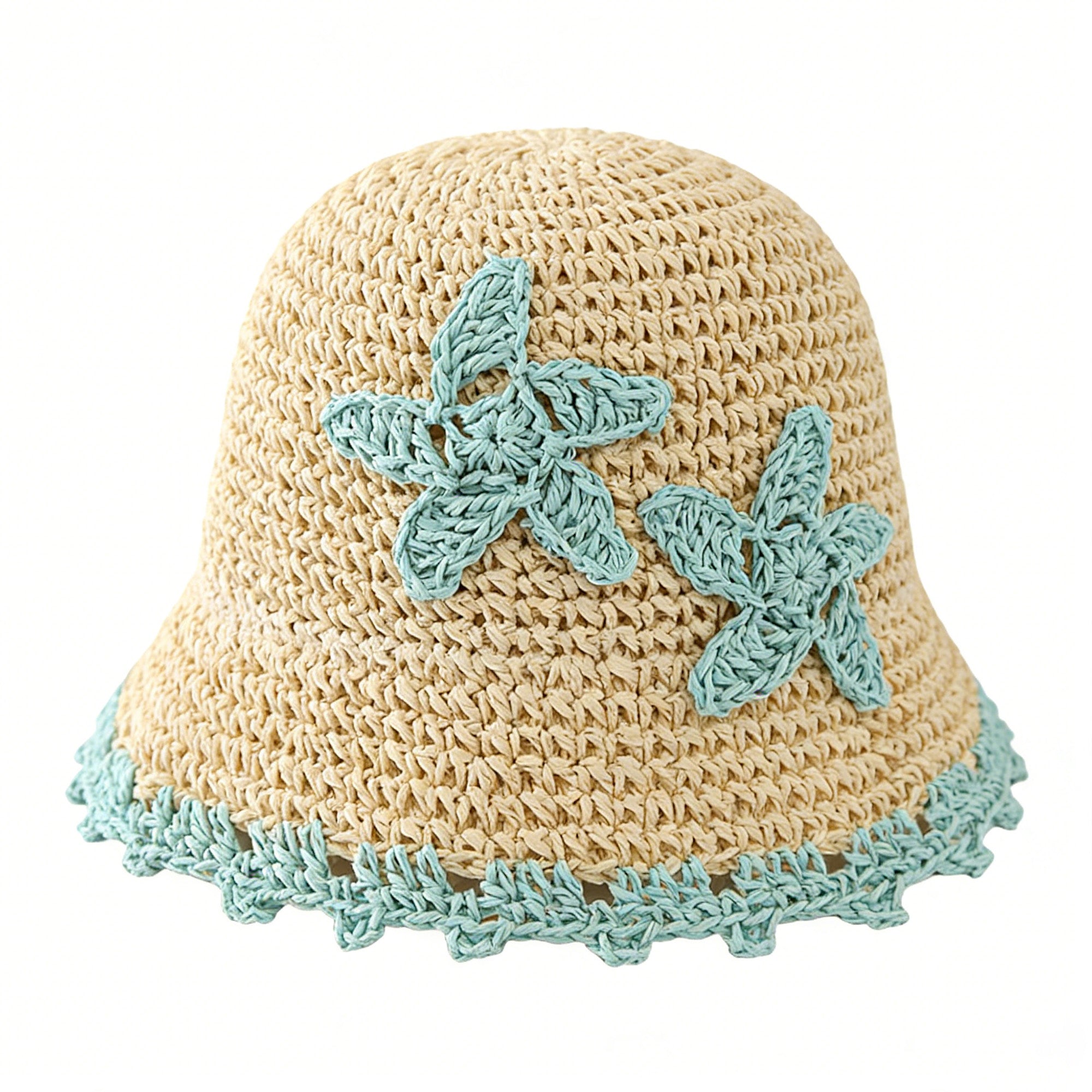 Anna-Kaci Women Woven Straw Bucket Hat Wide Brim Lightweight Sun Hat with Floral Applique Detail