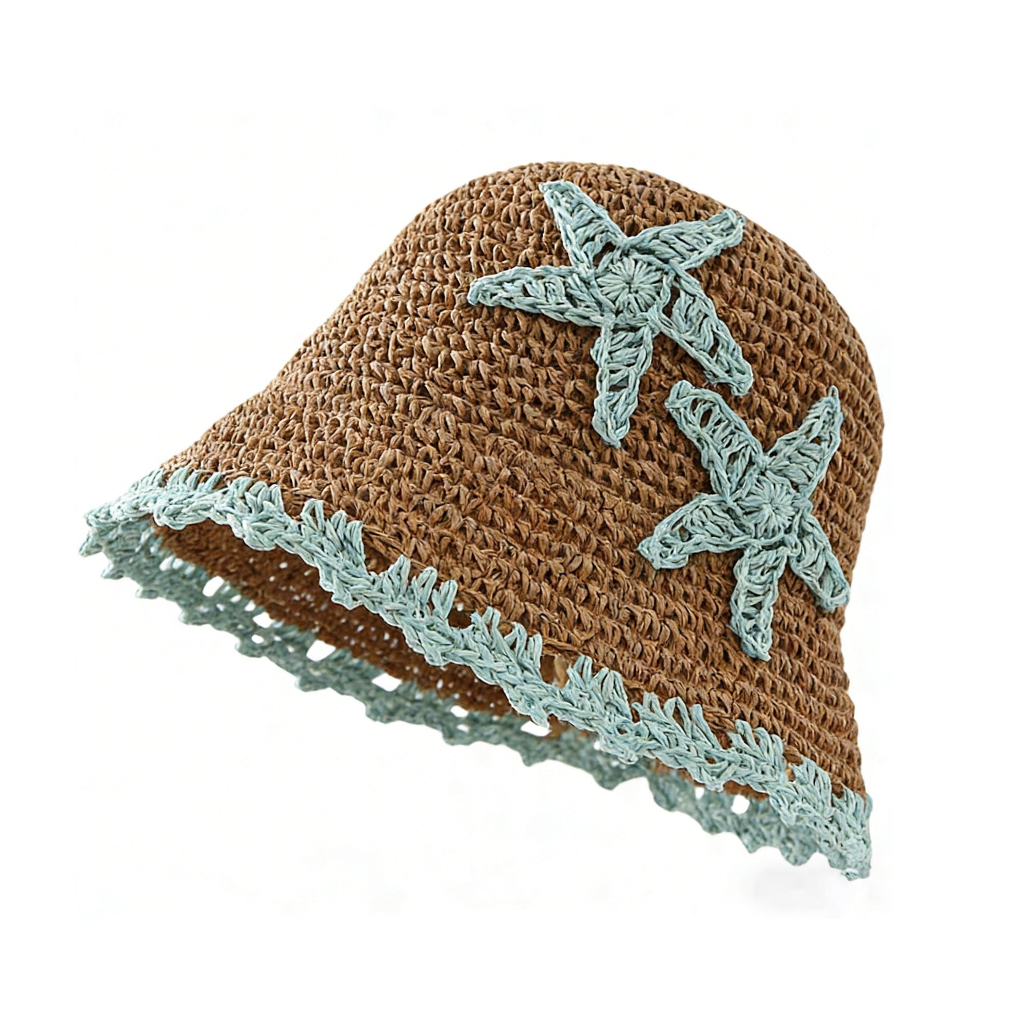 Anna-Kaci Women Woven Straw Bucket Hat Wide Brim Lightweight Sun Hat with Floral Applique Detail