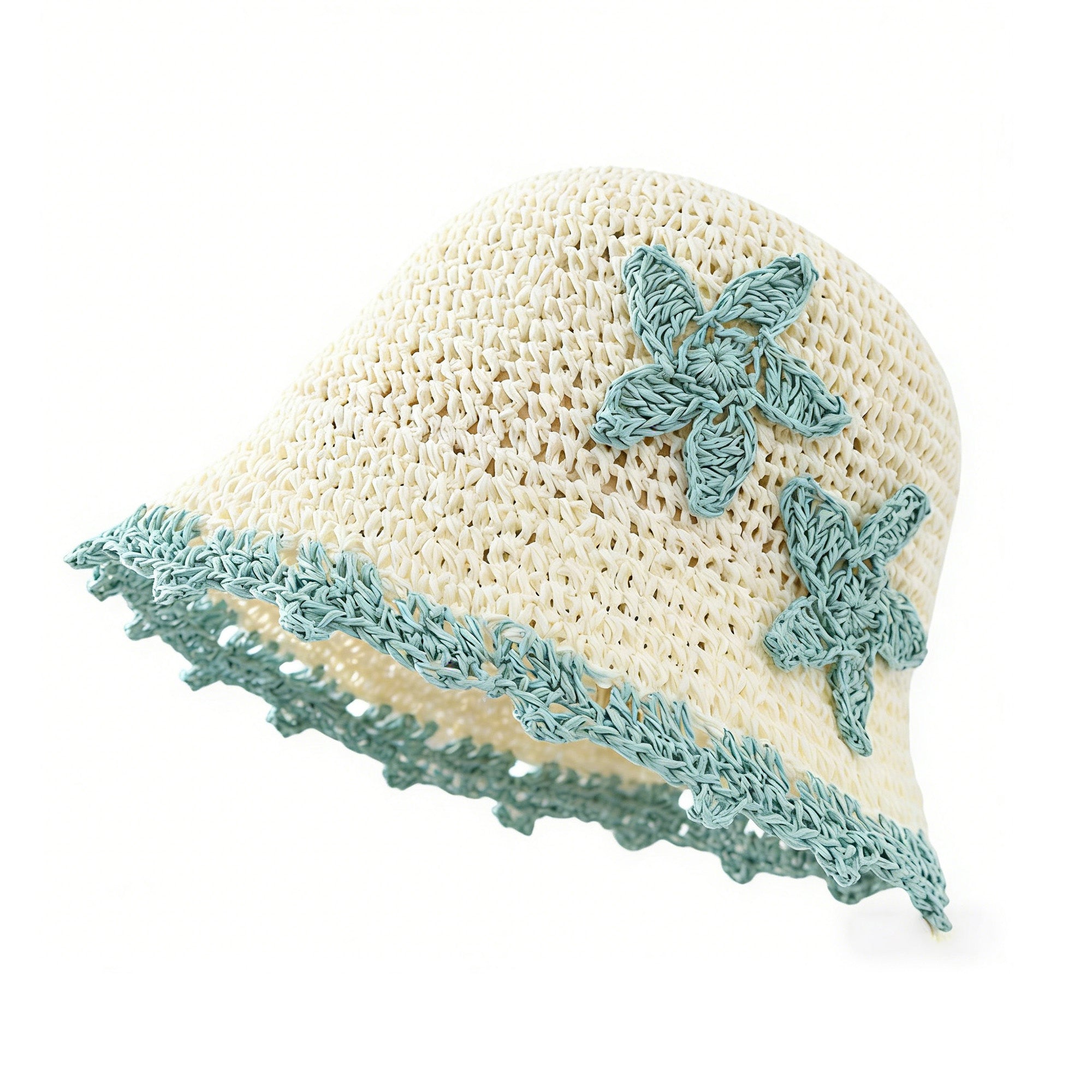 Anna-Kaci Women Woven Straw Bucket Hat Wide Brim Lightweight Sun Hat with Floral Applique Detail