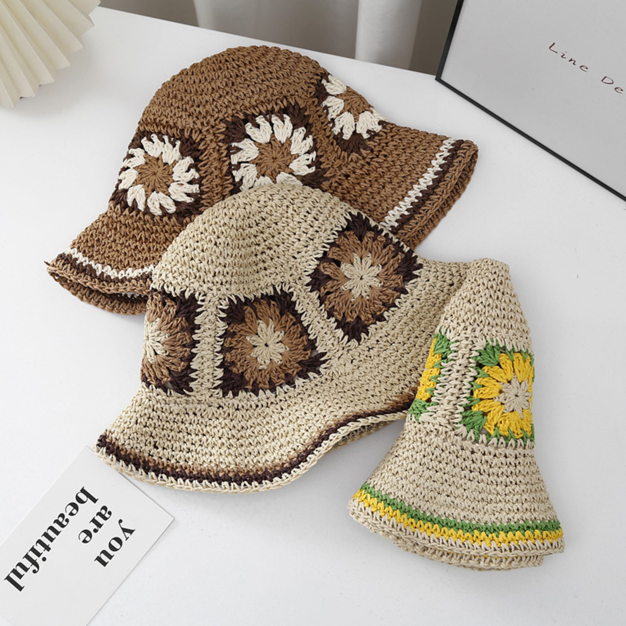 Anna-Kaci Women Bucket Hat Wide Brim Crochet Pattern Lightweight Casual Sun Hat