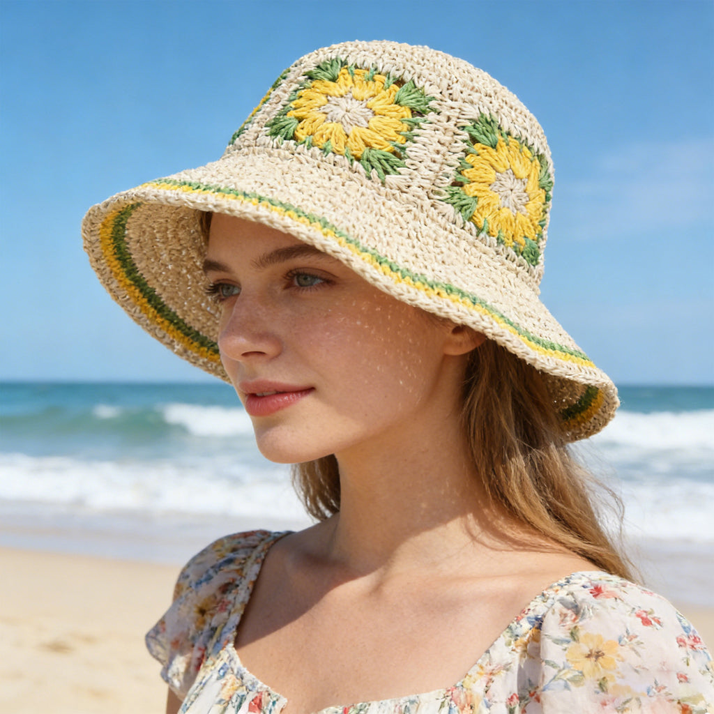 Anna-Kaci Women Bucket Hat Wide Brim Crochet Pattern Lightweight Casual Sun Hat