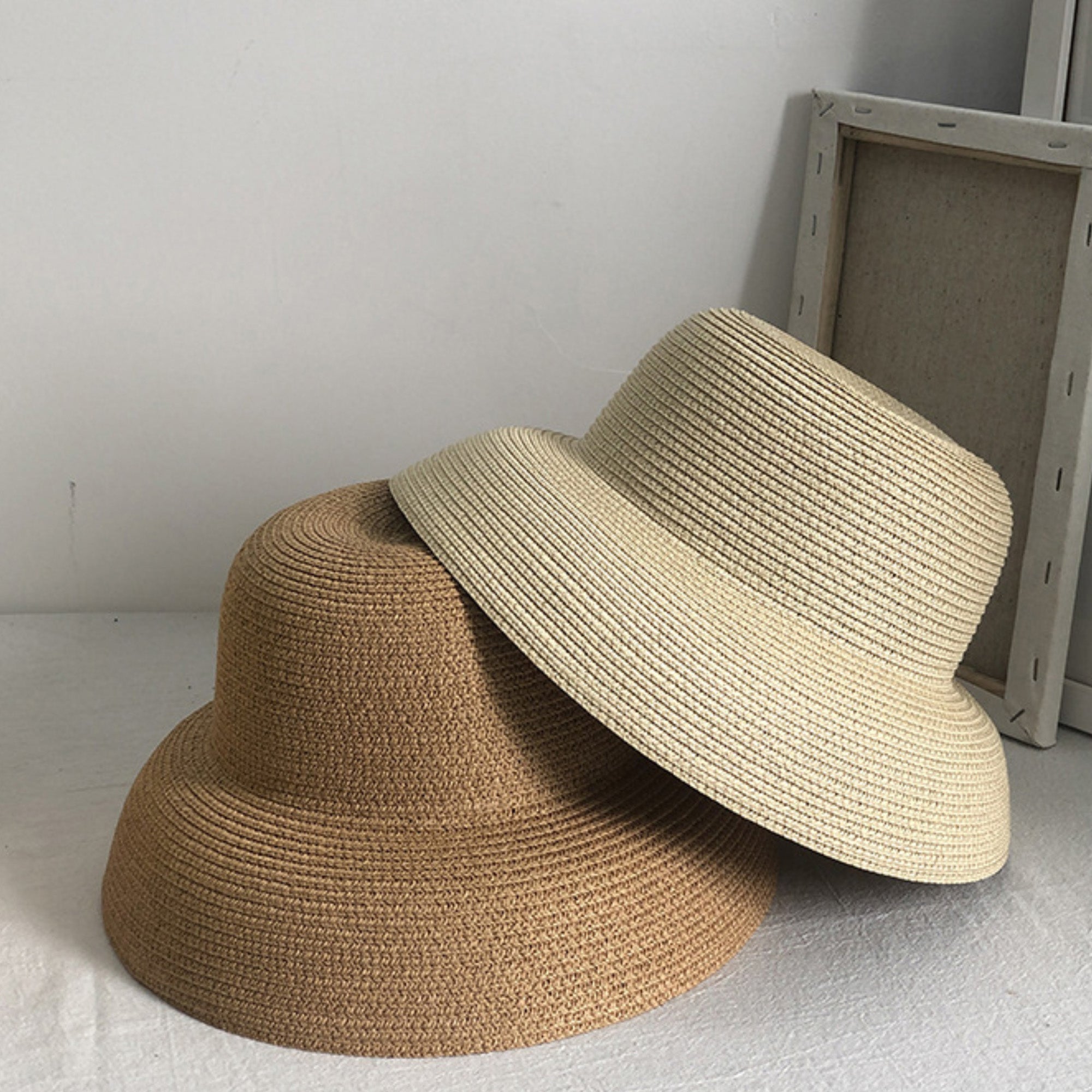 Anna-Kaci Women Wide Brim Bucket Hat Lightweight Woven Sun Hat Classic Solid Casual Hat