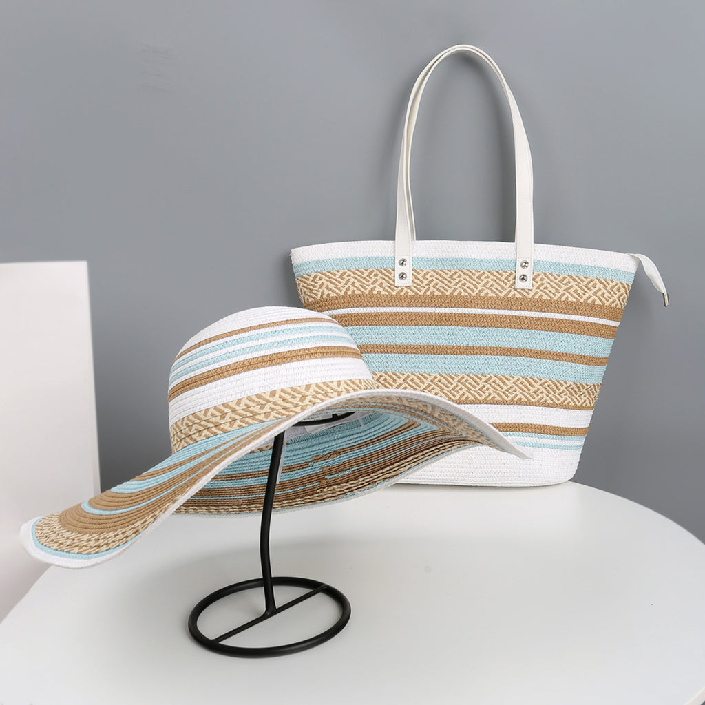 Anna-Kaci Women Wide Brim Sun Hat Striped Woven Design Lightweight Summer Hat Classic Floppy Style