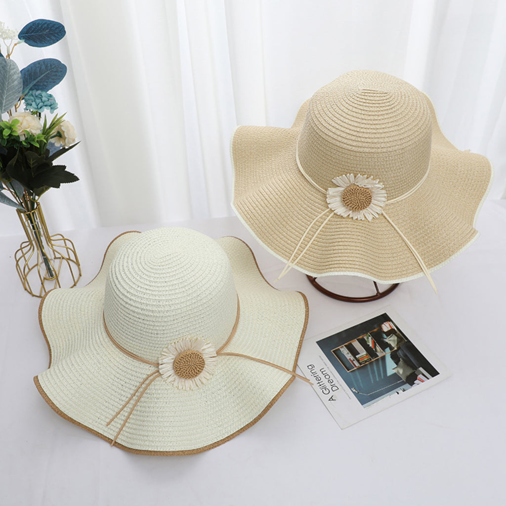 Anna-Kaci Women Wide Brim Sun Hat with Floral Accent Adjustable Fit Elegant Summer Beach Hat