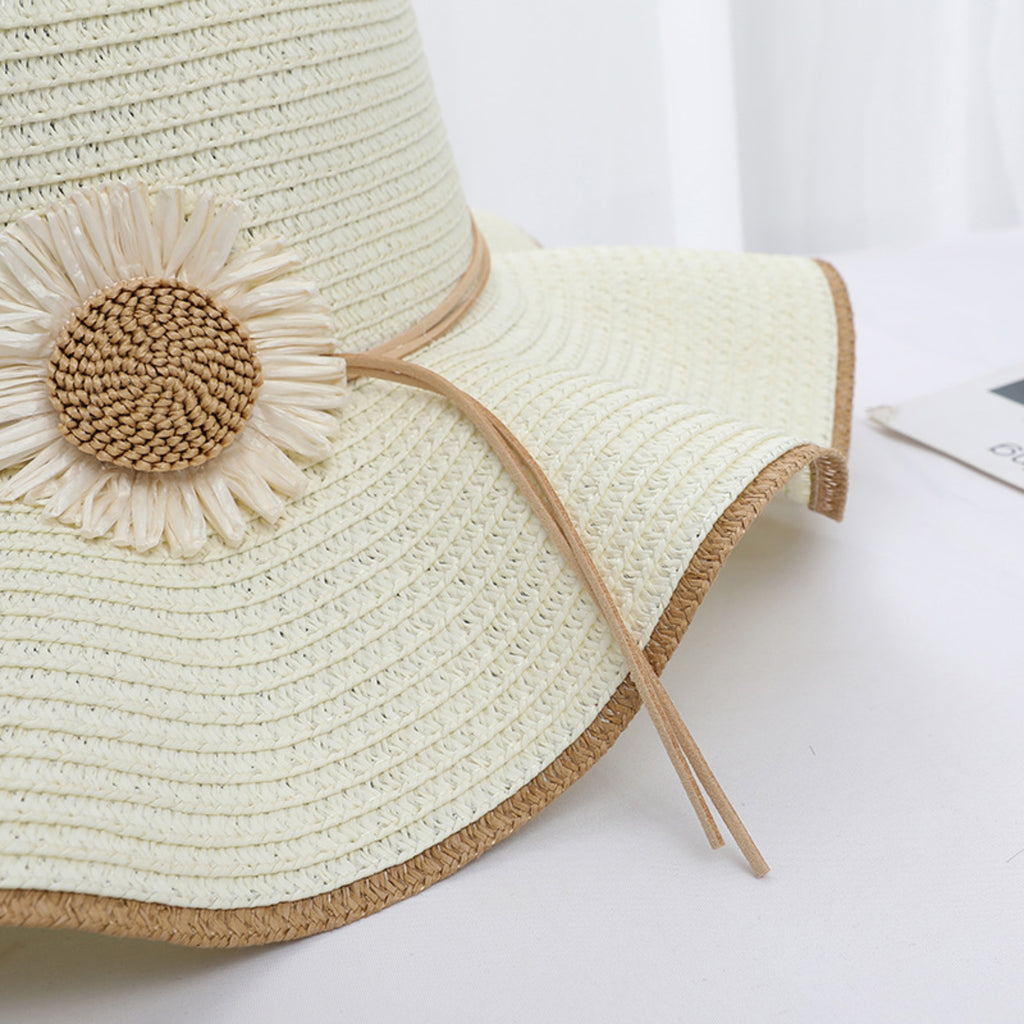 Anna-Kaci Women Wide Brim Sun Hat with Floral Accent Adjustable Fit Elegant Summer Beach Hat