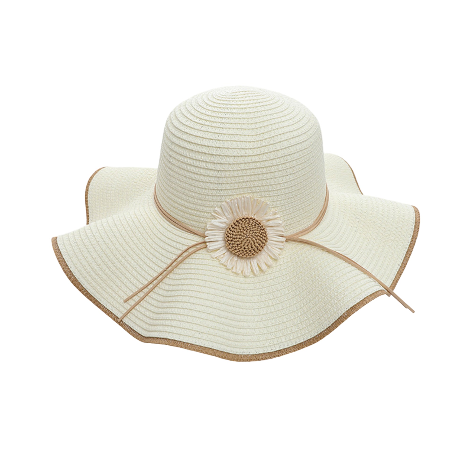 Anna-Kaci Women Wide Brim Sun Hat with Floral Accent Adjustable Fit Elegant Summer Beach Hat