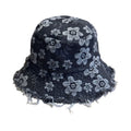 Anna-Kaci Women Floral Bucket Hat Distressed Edge Casual Denim Style Sun Hat