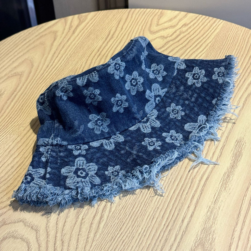 Anna-Kaci Women Floral Bucket Hat Distressed Edge Casual Denim Style Sun Hat