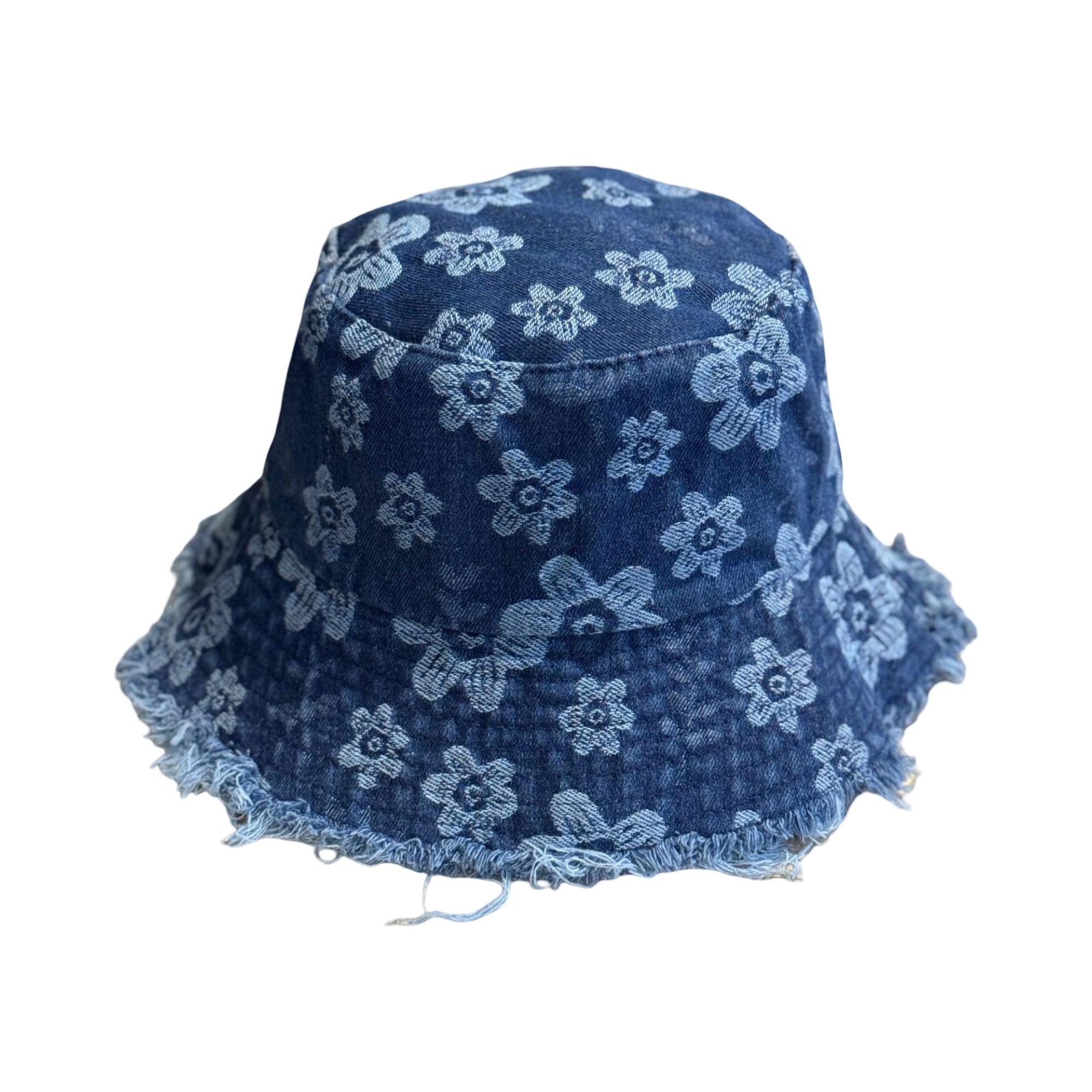 Anna-Kaci Women Floral Bucket Hat Distressed Edge Casual Denim Style Sun Hat