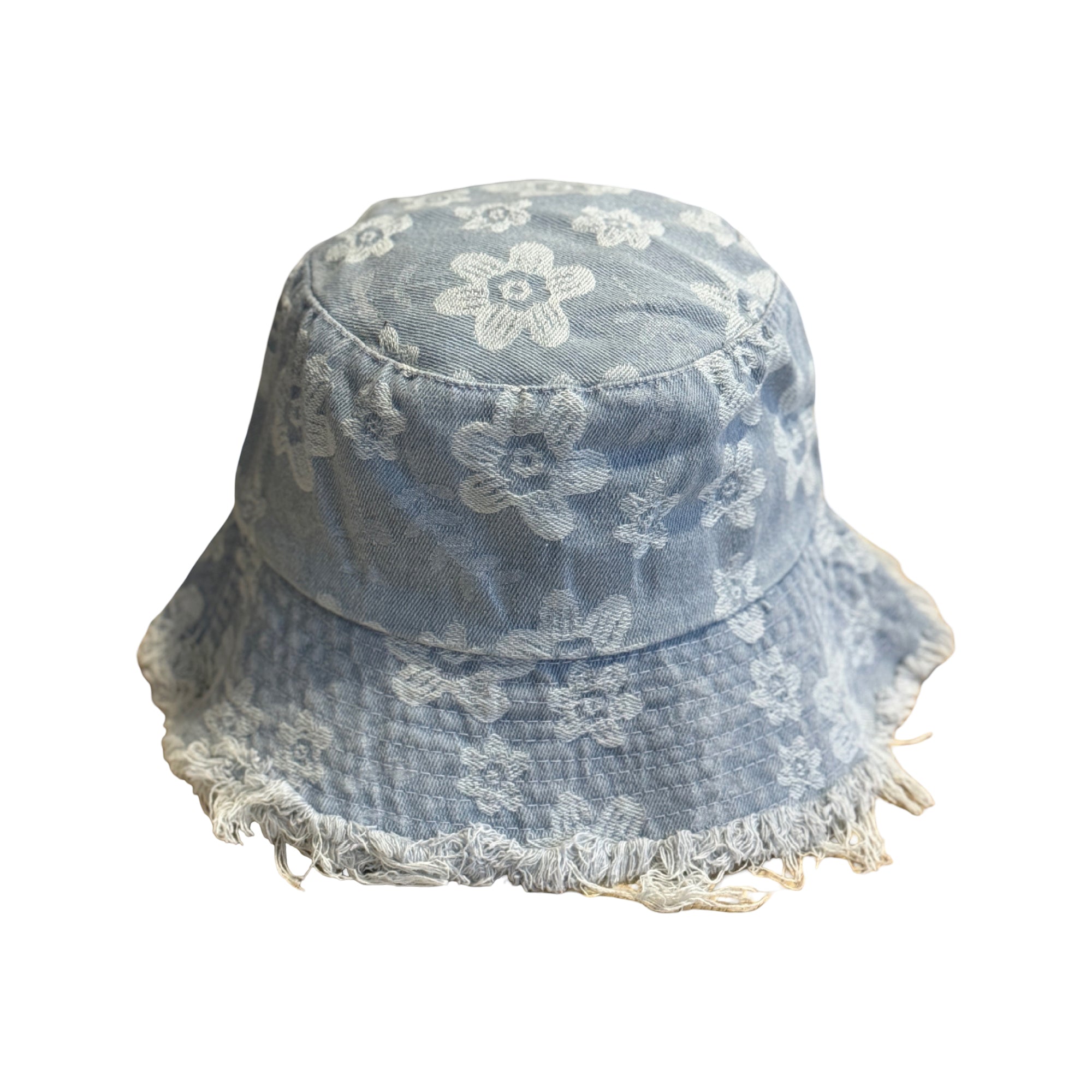 Anna-Kaci Women Floral Bucket Hat Distressed Edge Casual Denim Style Sun Hat