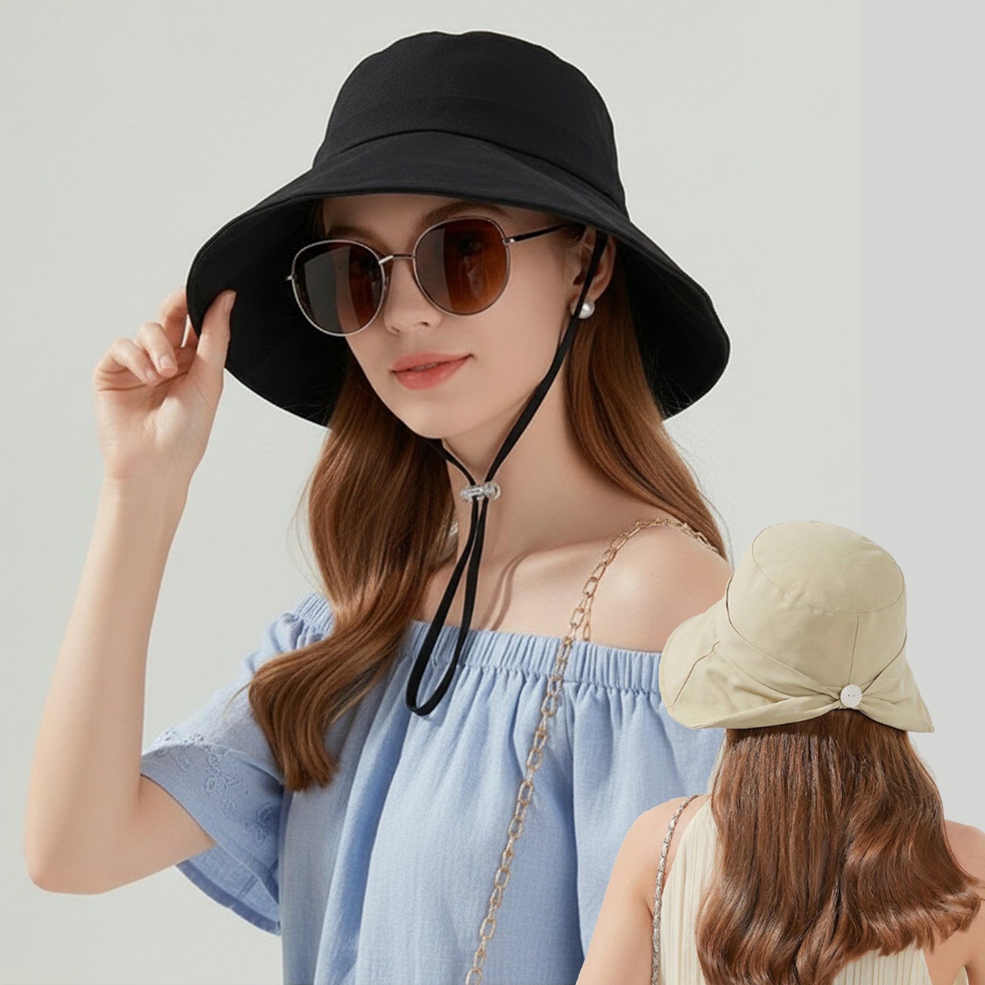 Anna-Kaci Wide Brim Sun Hat with Chin Strap Adjustable Fit UV Protection Bucket Hat
