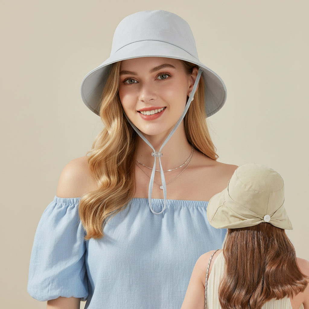 Anna-Kaci Wide Brim Sun Hat with Chin Strap Adjustable Fit UV Protection Bucket Hat