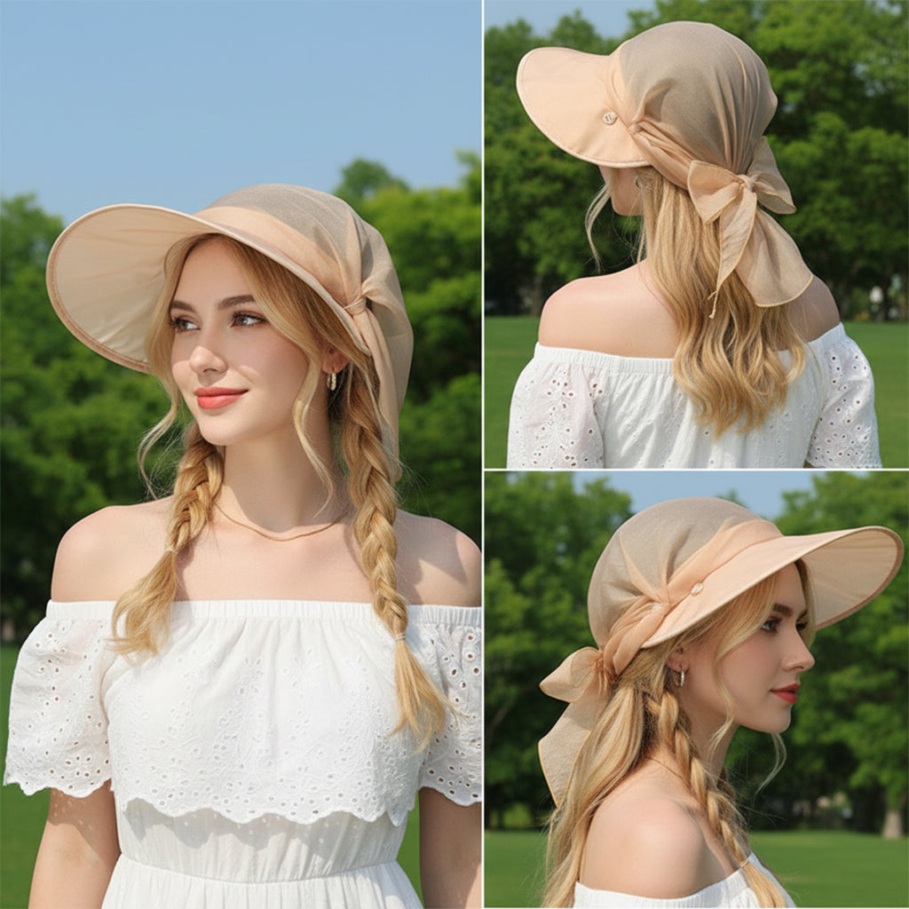 Anna-Kaci Wide Brim Sun Hat with Neck Flap Convertible Headband UV Protection Summer Hat