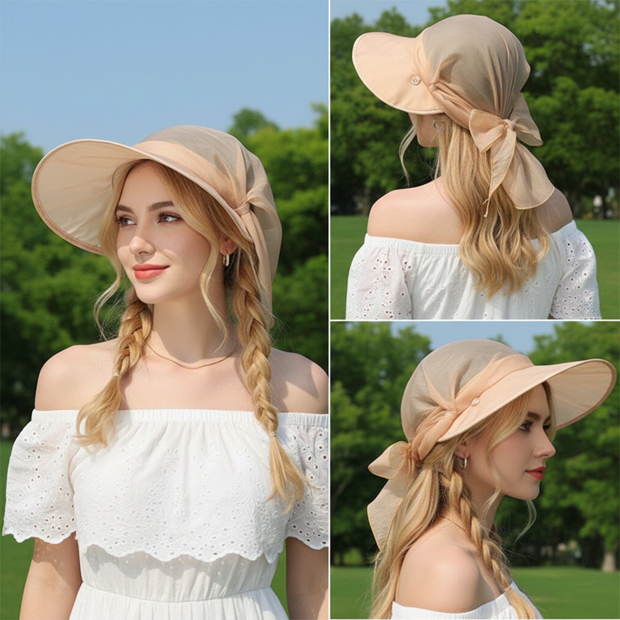 Anna-Kaci Wide Brim Sun Hat with Neck Flap Convertible Headband UV Protection Summer Hat