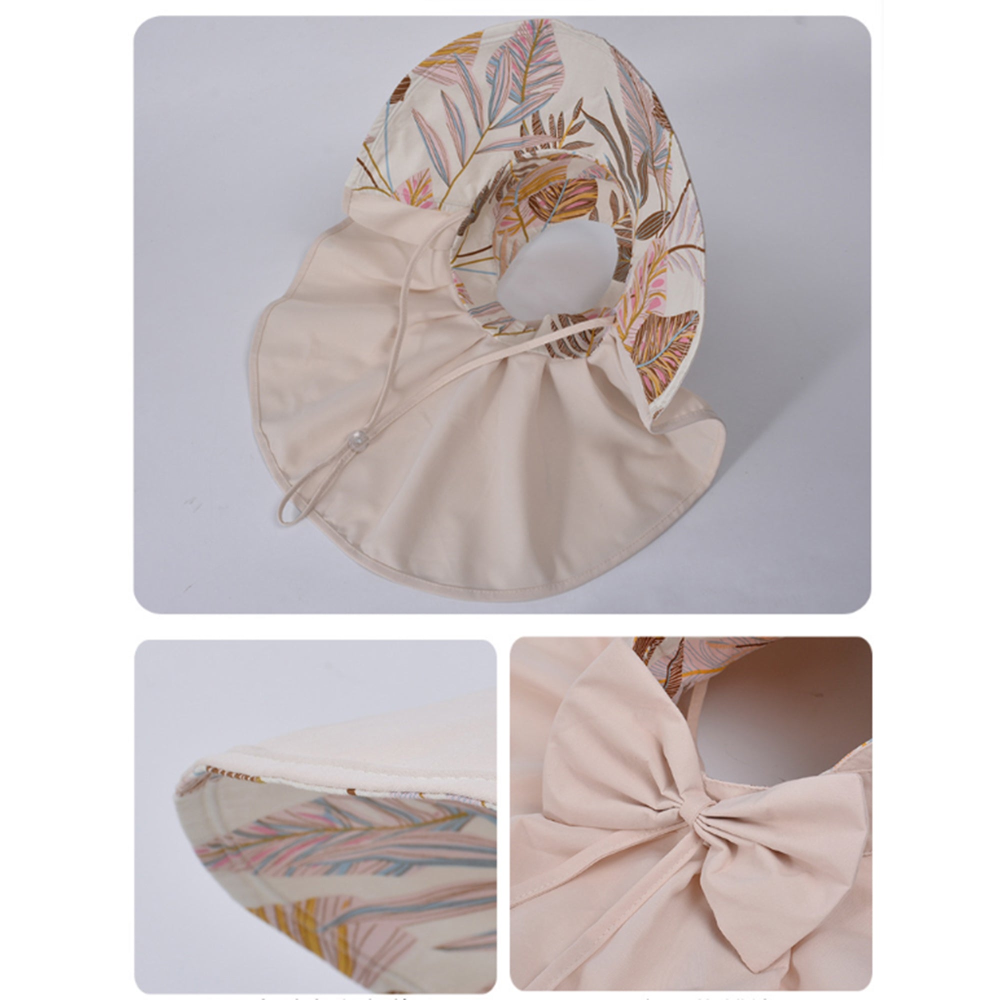 Anna-Kaci Wide Brim Sun Hat with Ponytail Opening Neck Flap Bow Detail UV Protection Summer Hat