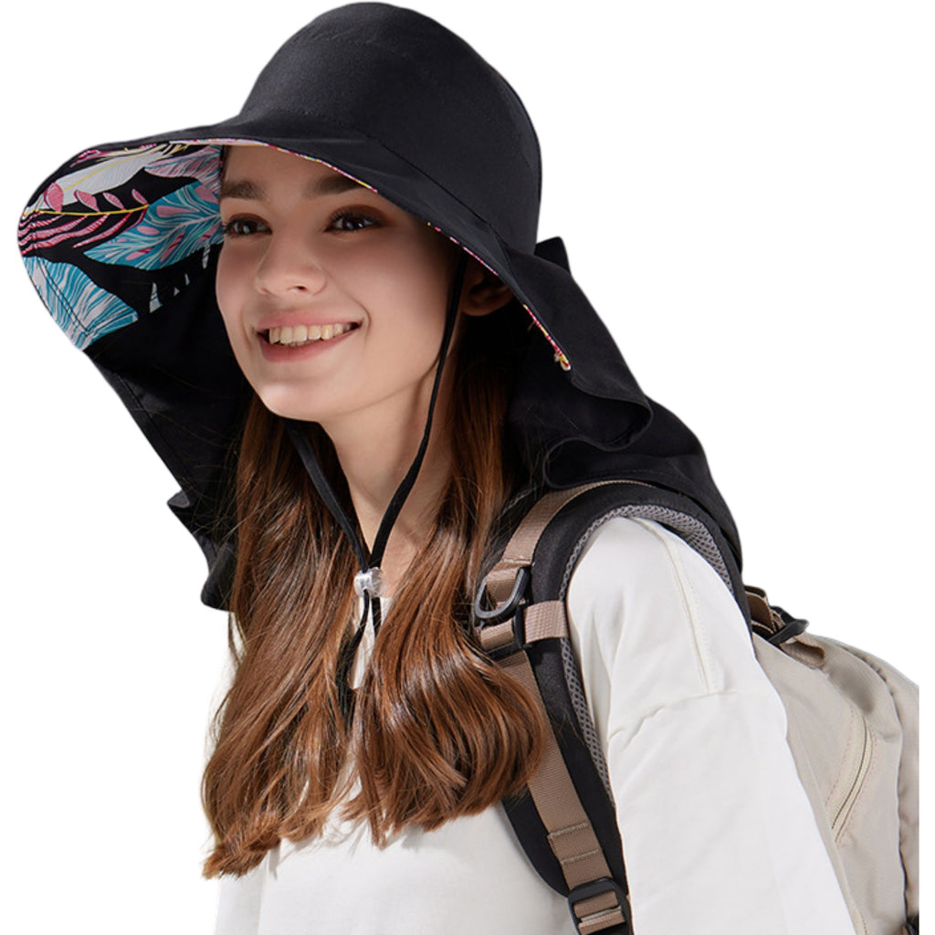 Anna-Kaci Wide Brim Sun Hat with Ponytail Opening Neck Flap Bow Detail UV Protection Summer Hat
