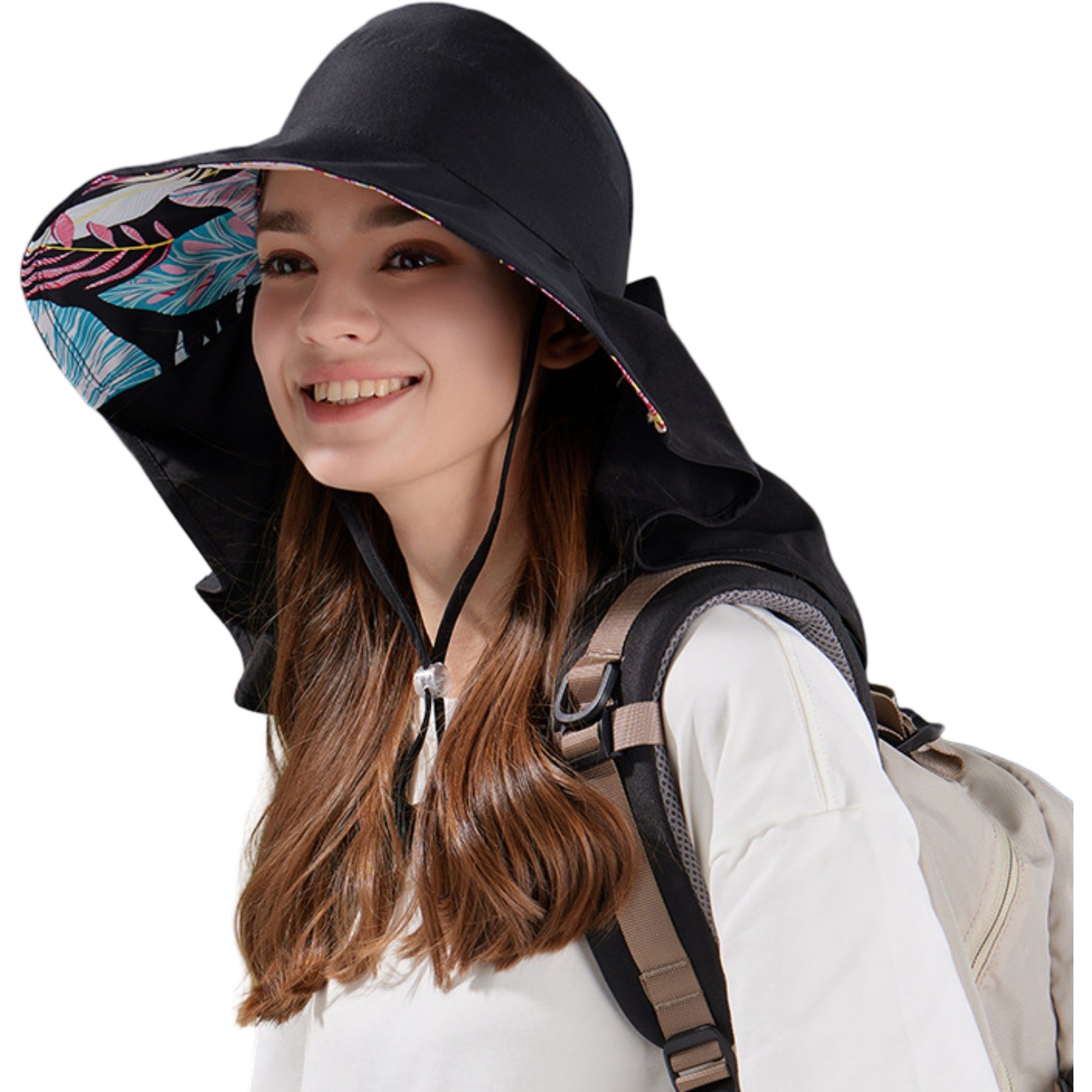 Anna-Kaci Wide Brim Sun Hat with Ponytail Opening Neck Flap Bow Detail UV Protection Summer Hat