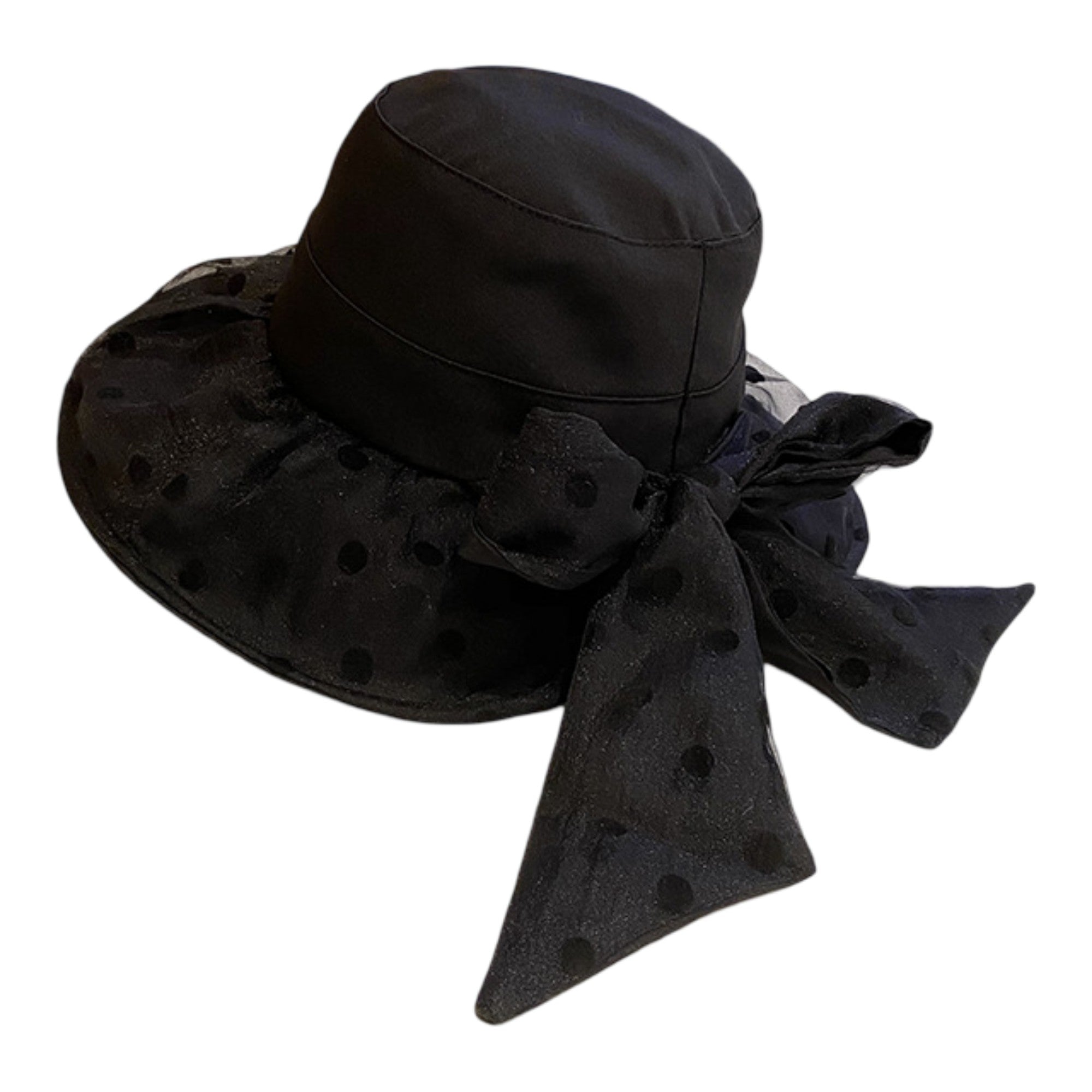 Anna-Kaci Polka Dot Wide Brim Sun Hat with Bow Detail Elegant Summer Bucket Hat
