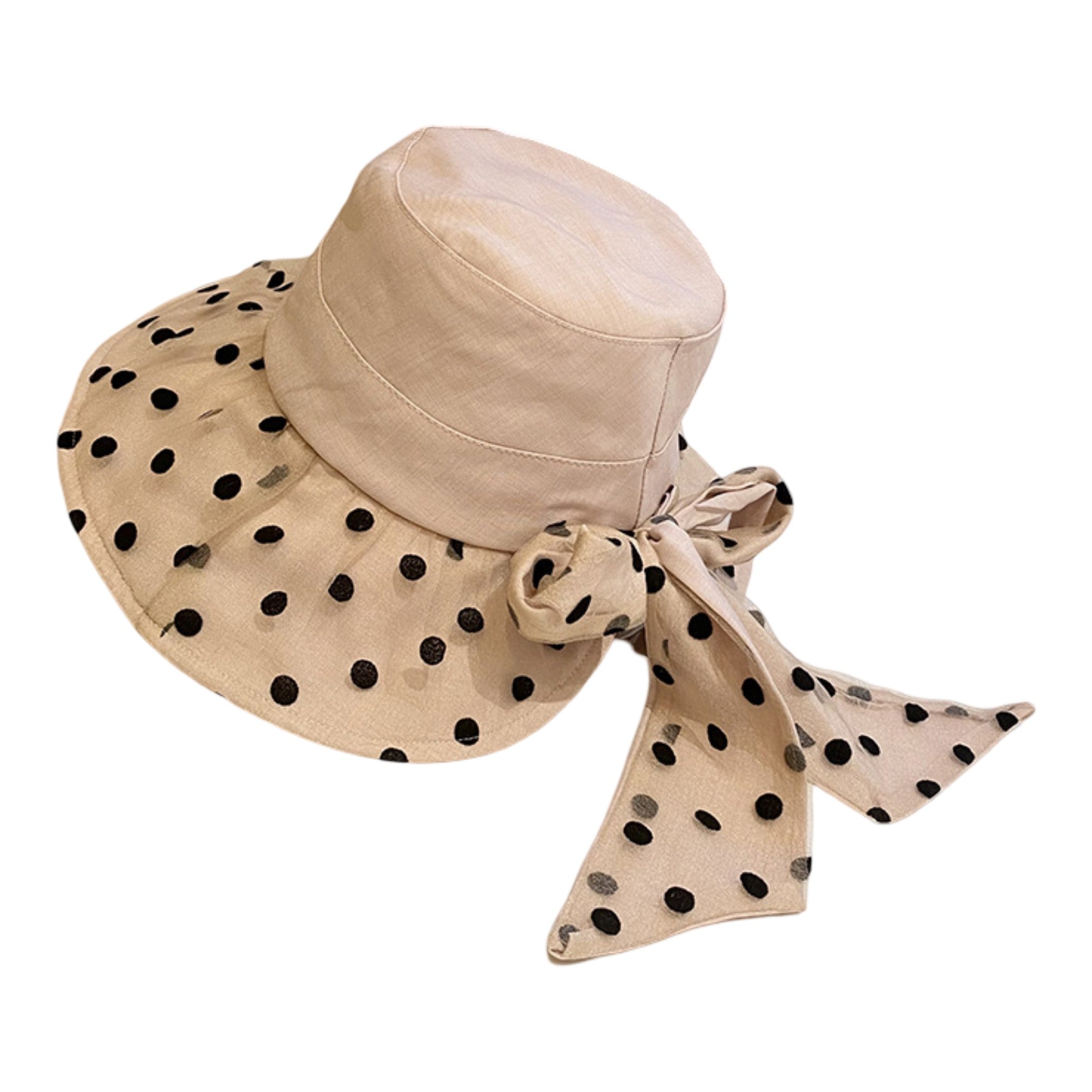 Anna-Kaci Polka Dot Wide Brim Sun Hat with Bow Detail Elegant Summer Bucket Hat