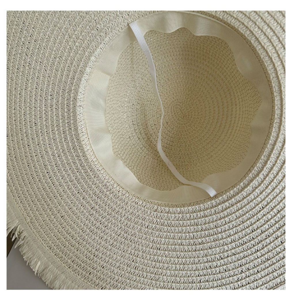 Anna-Kaci Straw Wide Brim Sun Hat with Lace Bow Detail Elegant Summer Beach Hat