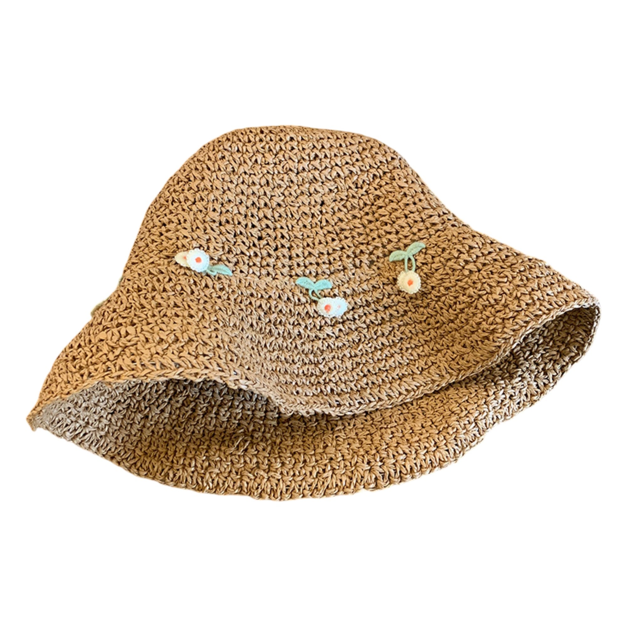 Anna-Kaci Straw Bucket Hat with Cherry Embroidery Lightweight Breathable Sun Hat Wide Brim Summer Beach Hat