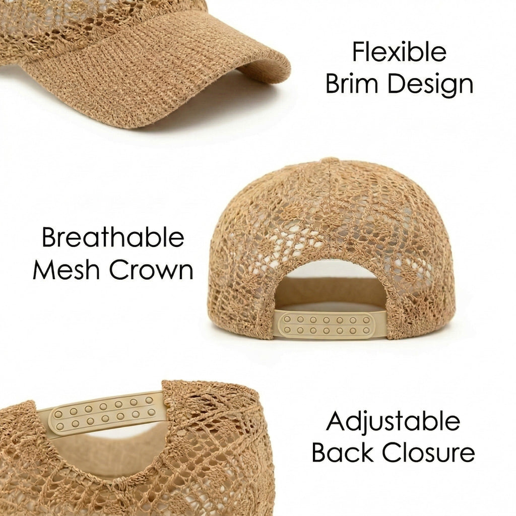Anna-Kaci Women's Breathable Crochet Baseball Cap, Adjustable Summer Lightweight Mesh Dad Hat