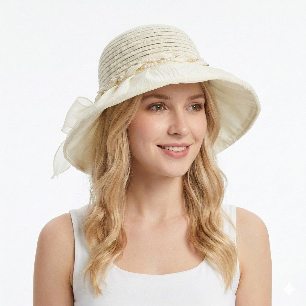 Anna-Kaci Womens Wide Brim Straw Sun Hat Elegant Beach Vacation Hat Lightweight Breathable Summer Hat