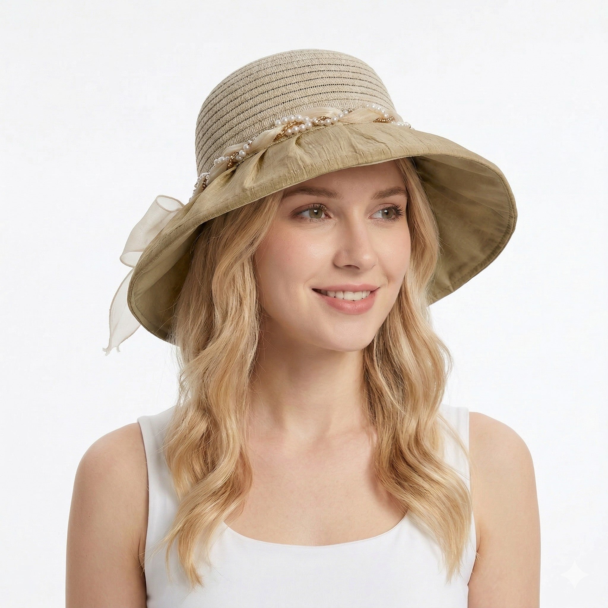 Anna-Kaci Womens Wide Brim Straw Sun Hat Elegant Beach Vacation Hat Lightweight Breathable Summer Hat