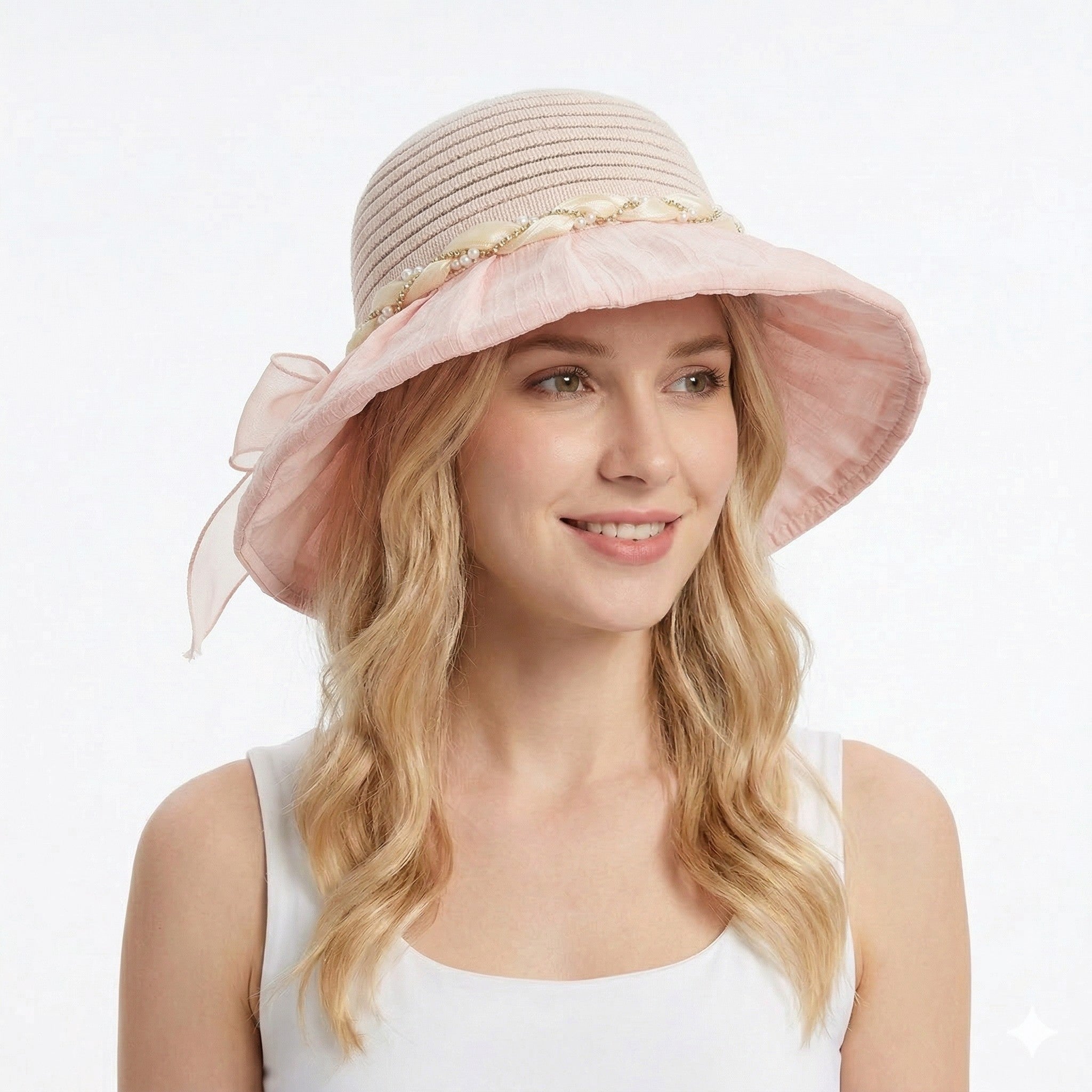Anna-Kaci Womens Wide Brim Straw Sun Hat Elegant Beach Vacation Hat Lightweight Breathable Summer Hat