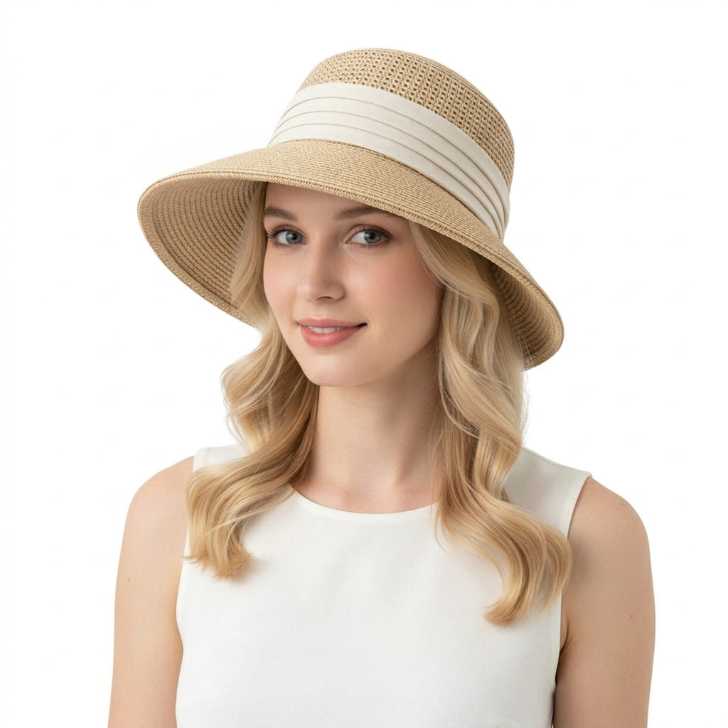 Anna-Kaci Womens Straw Sun Hat Asymmetric Brim Breathable Lightweight Foldable Summer Hat