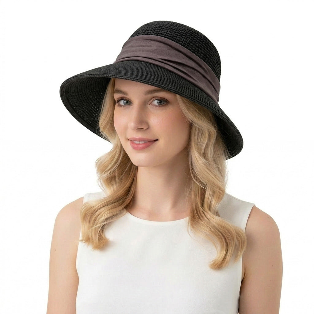 Anna-Kaci Womens Straw Sun Hat Asymmetric Brim Breathable Lightweight Foldable Summer Hat