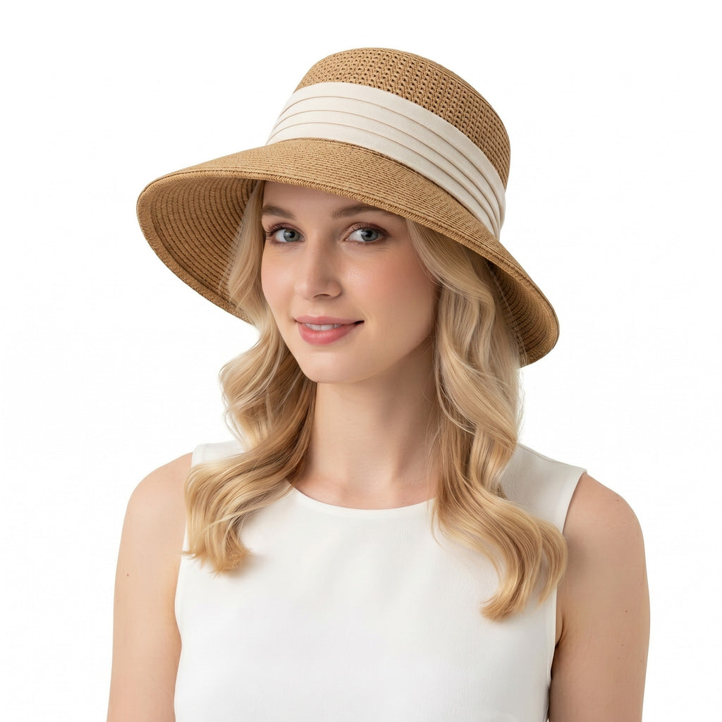 Anna-Kaci Womens Straw Sun Hat Asymmetric Brim Breathable Lightweight Foldable Summer Hat