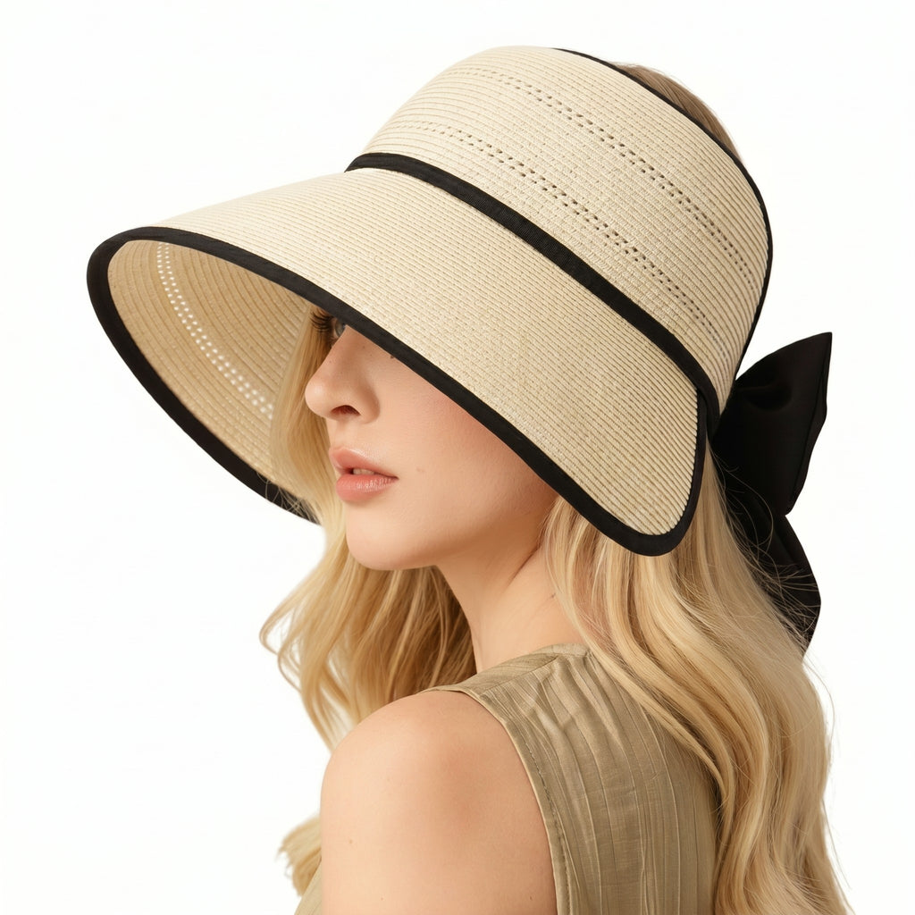 Anna-Kaci Womens Wide Brim Straw Visor Hat Breathable Foldable Summer Sun Hat Beach Vacation Hat