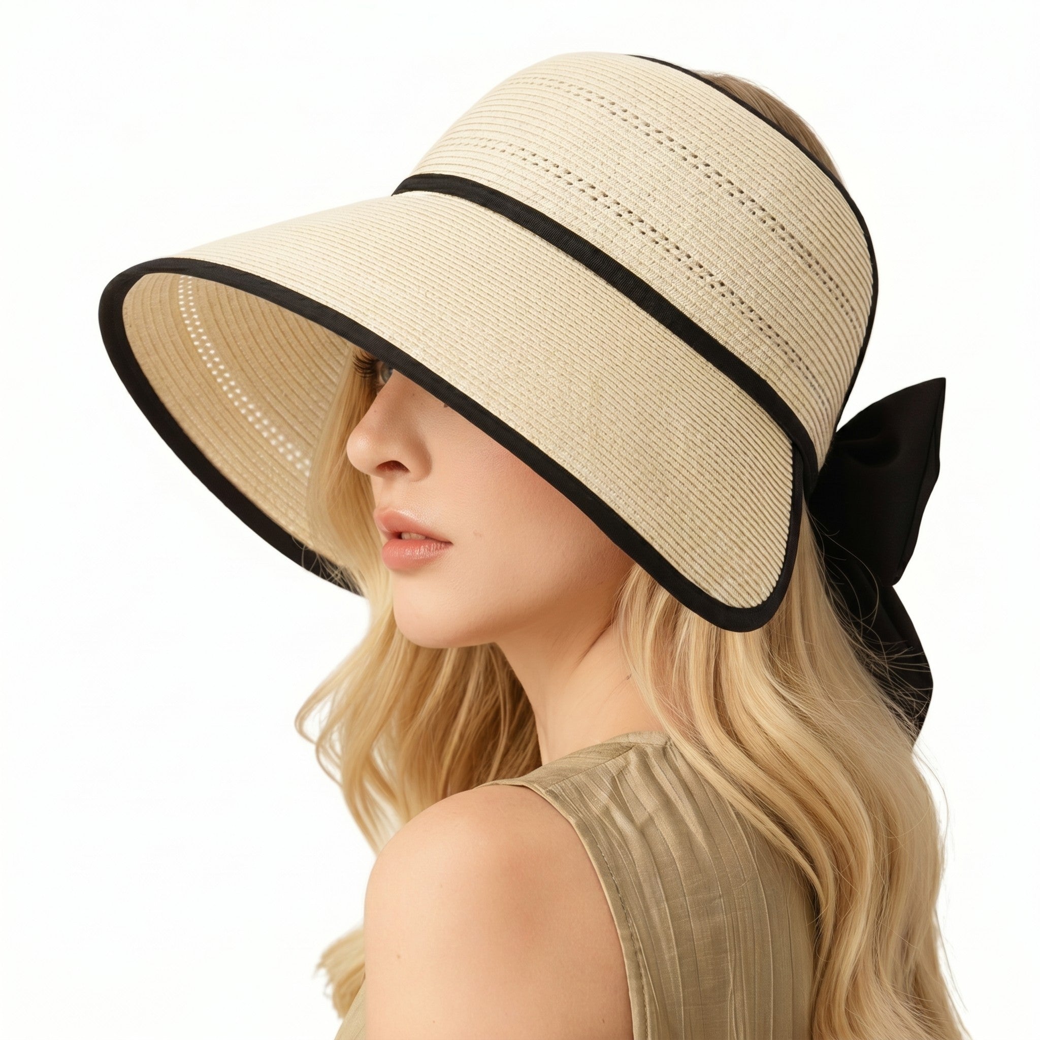 Anna-Kaci Womens Wide Brim Straw Visor Hat Breathable Foldable Summer Sun Hat Beach Vacation Hat