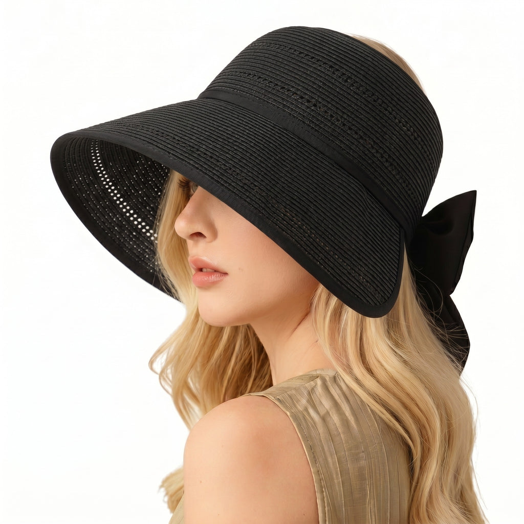 Anna-Kaci Womens Wide Brim Straw Visor Hat Breathable Foldable Summer Sun Hat Beach Vacation Hat