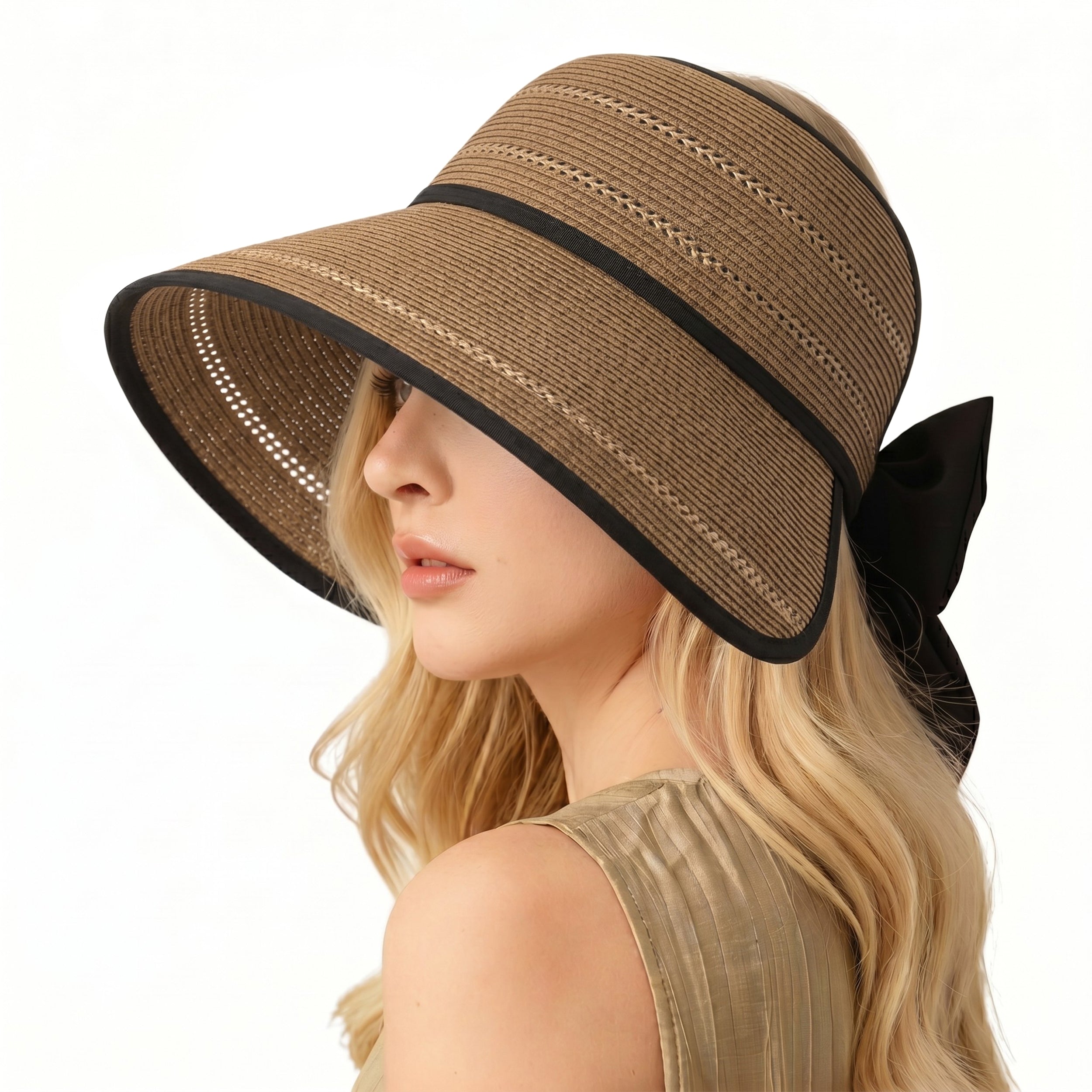 Anna-Kaci Womens Wide Brim Straw Visor Hat Breathable Foldable Summer Sun Hat Beach Vacation Hat