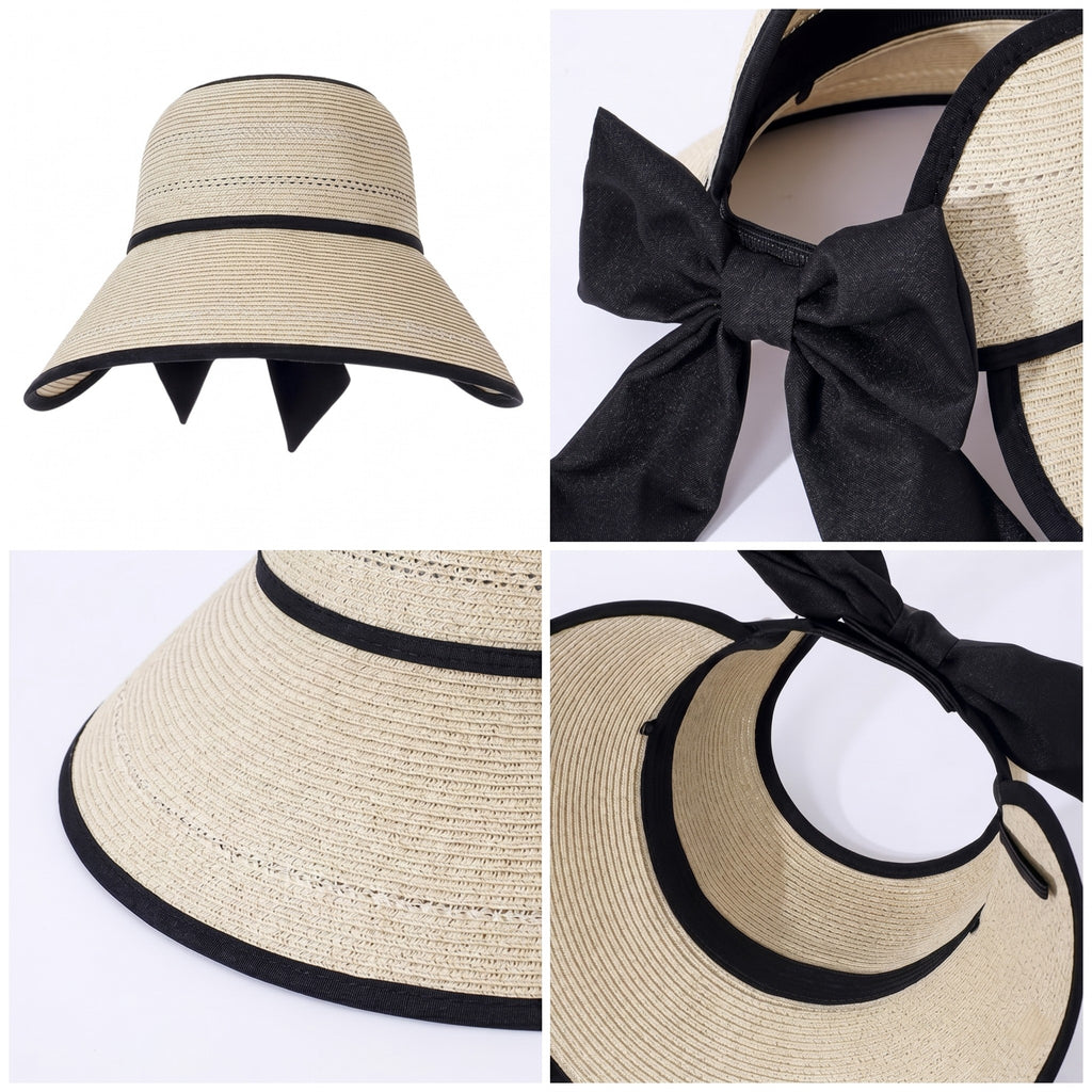 Anna-Kaci Womens Wide Brim Straw Visor Hat Breathable Foldable Summer Sun Hat Beach Vacation Hat