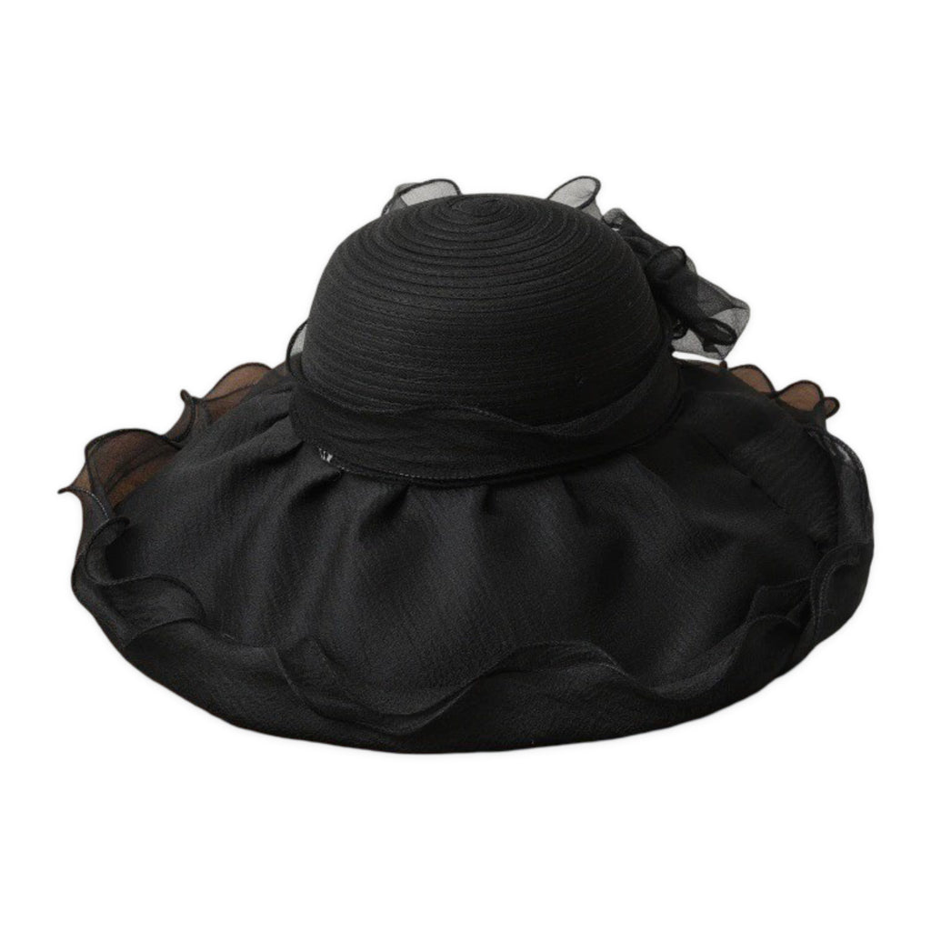 Anna-Kaci Womens Wide Brim Straw Sun Hat Mesh Trim Elegant Summer Beach Vacation Hat