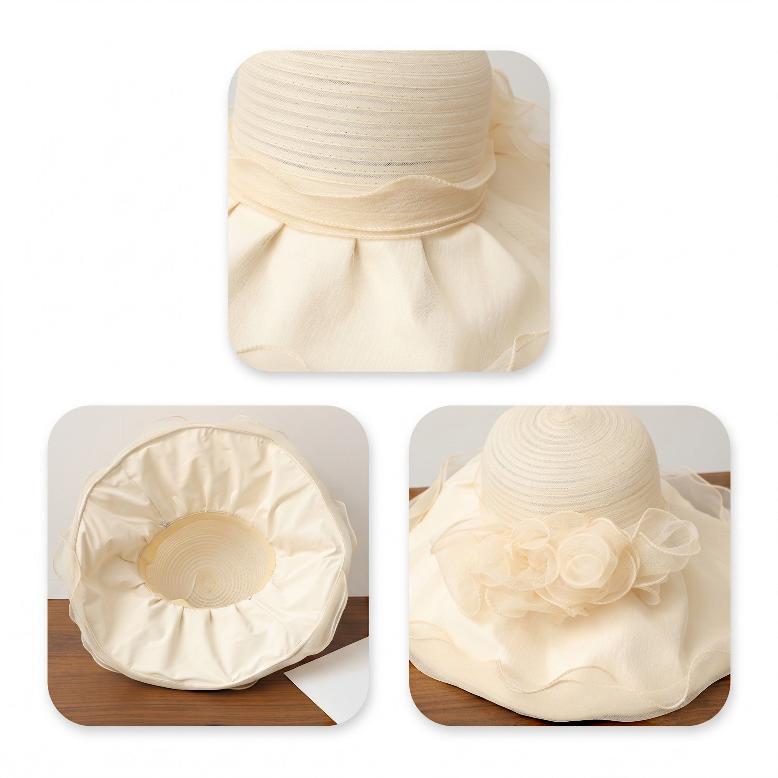 Anna-Kaci Womens Wide Brim Straw Sun Hat Mesh Trim Elegant Summer Beach Vacation Hat